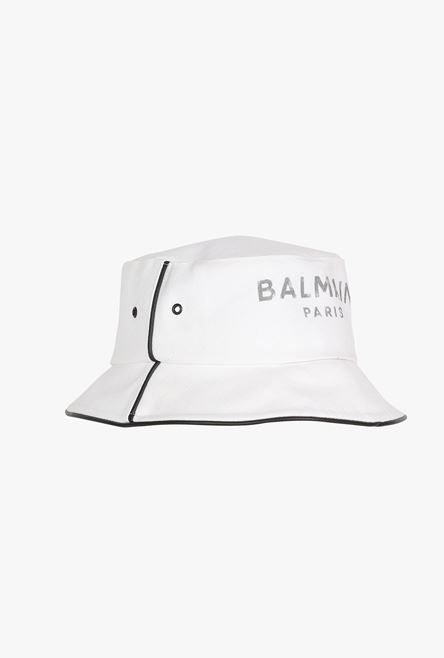 White cotton and leather B-Army bucket hat with black Balmain logo - 3