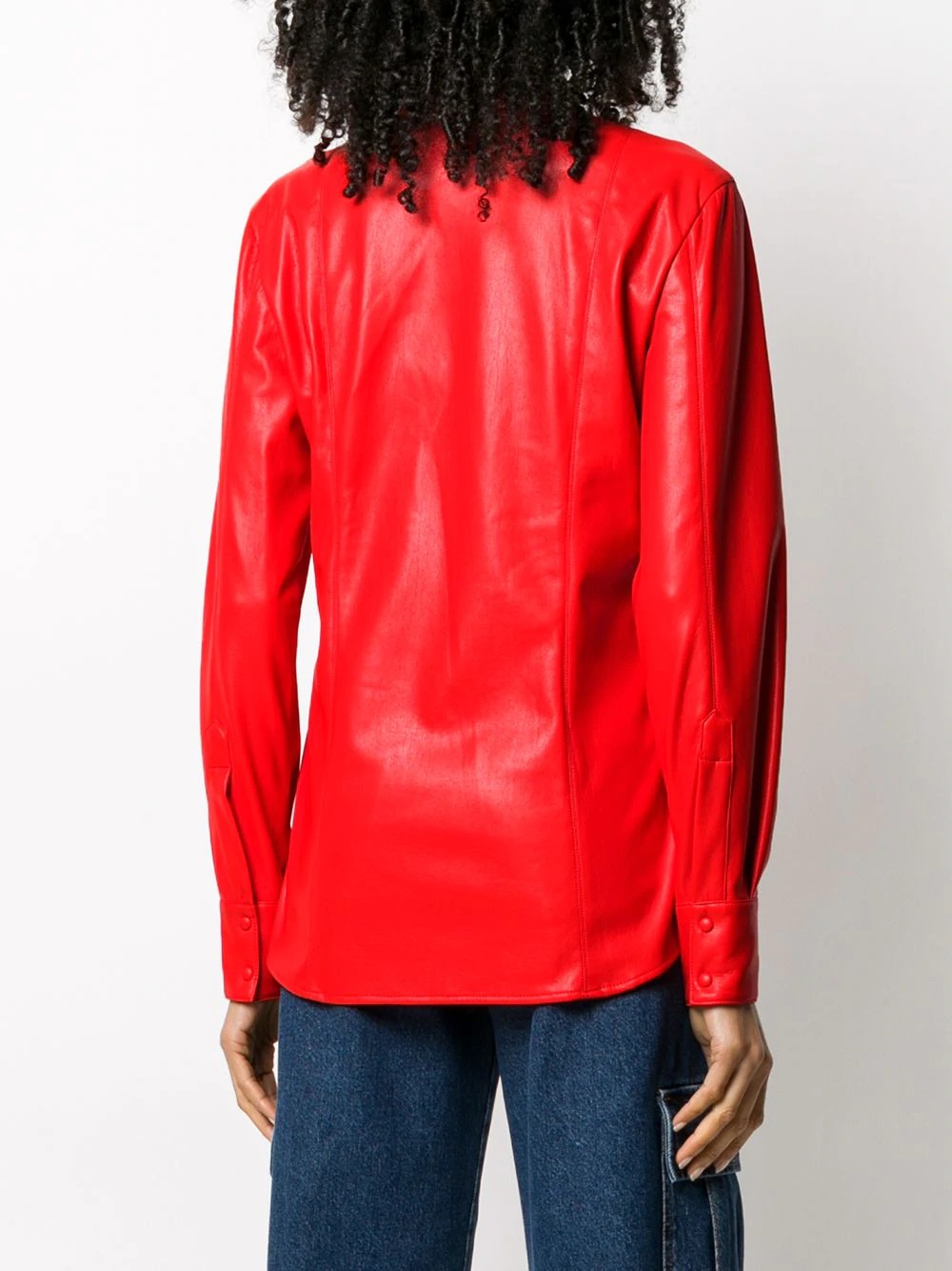 panelled faux-leather shirt - 4