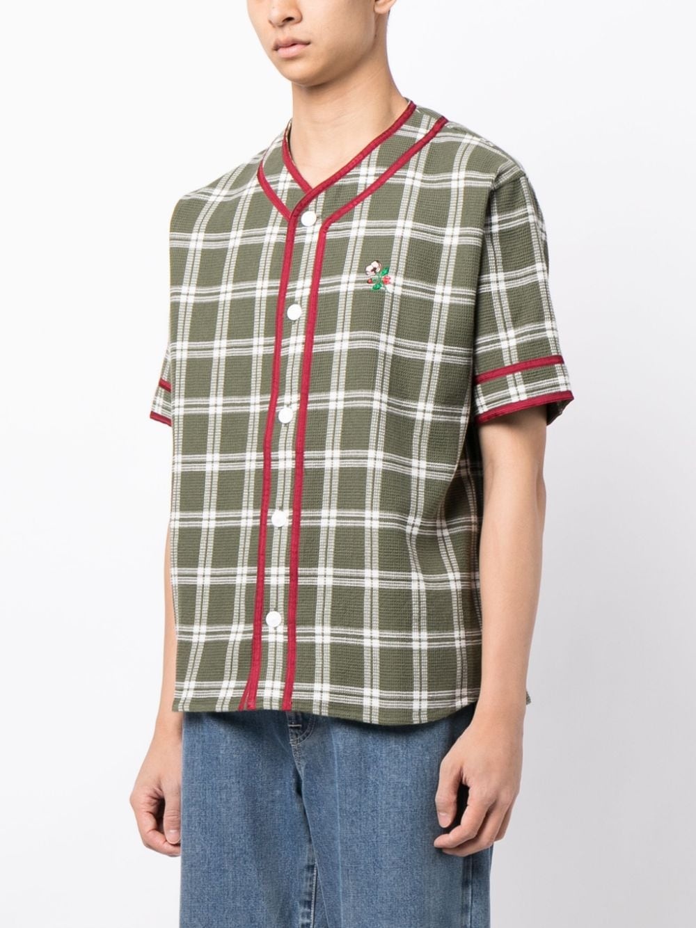 check-pattern striped-edge shirt - 3