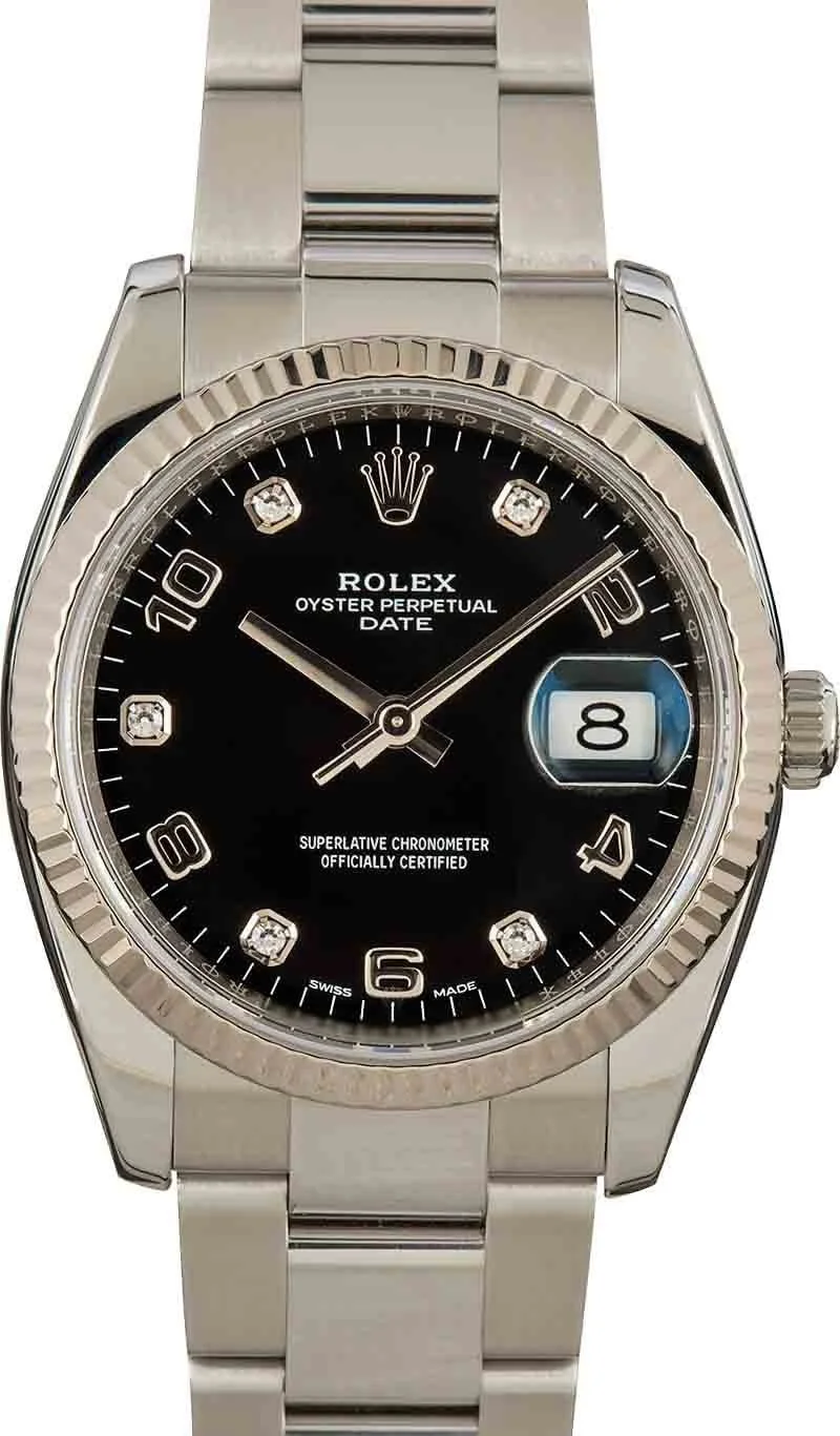 Rolex Date Steel 115234 Black Diamond Dial - 1