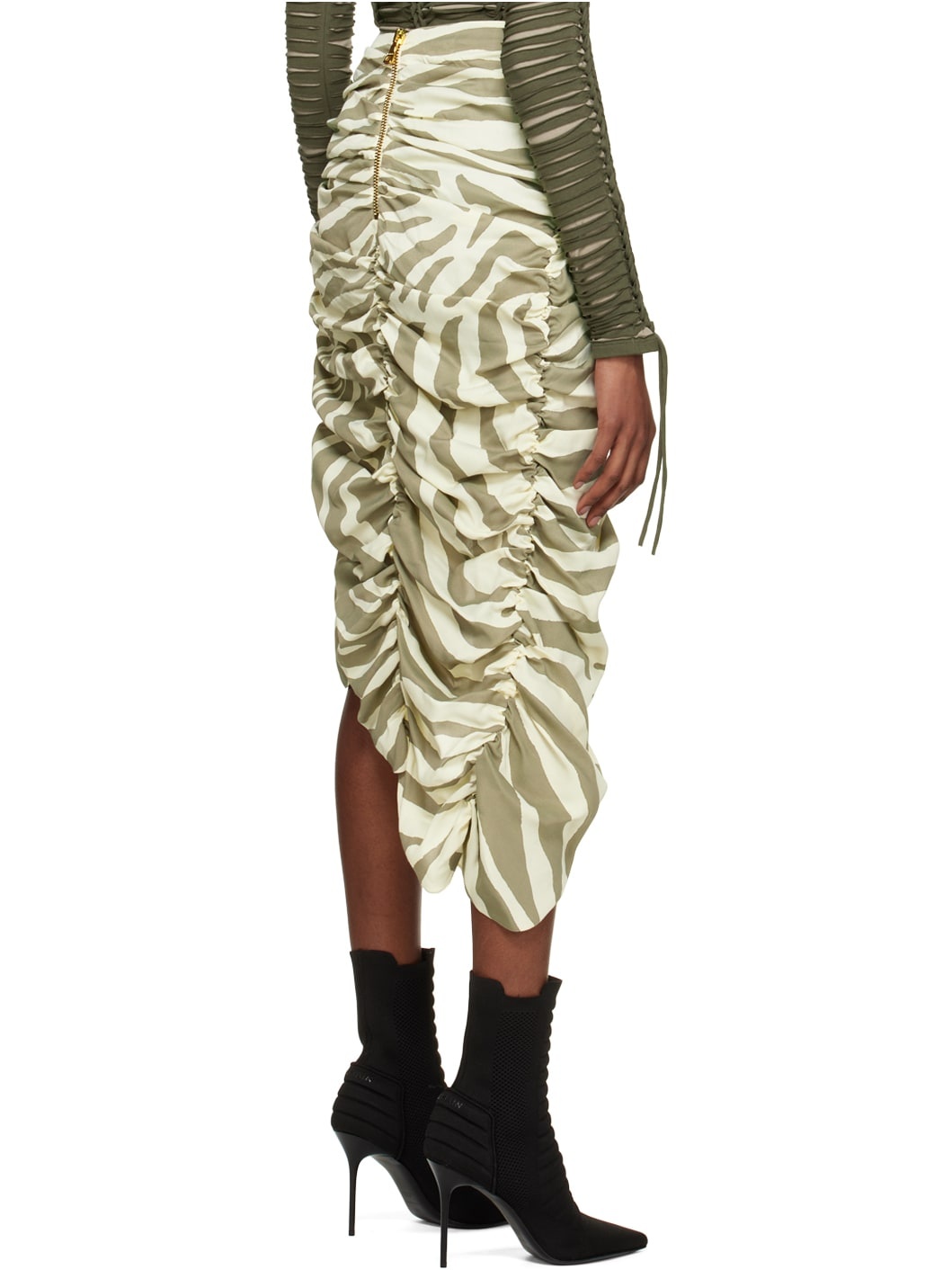 Beige & Khaki Zebra Print Midi Skirt - 3