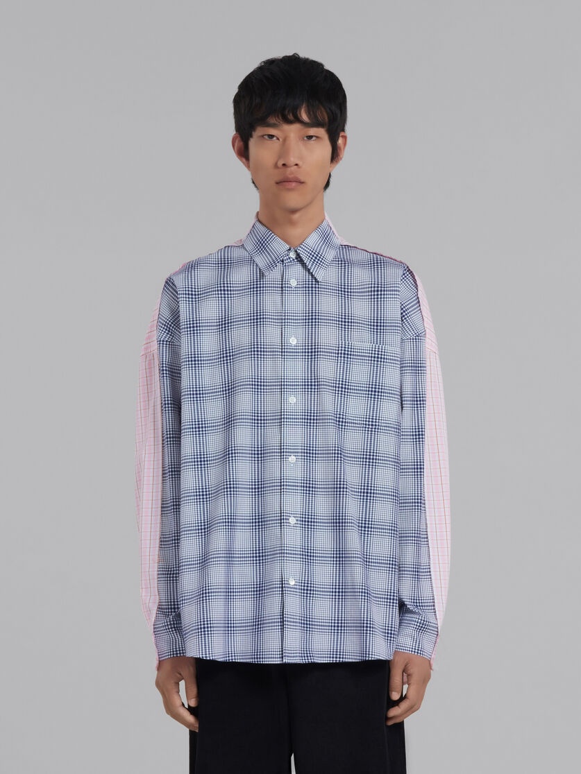 BLUE BIO POPLIN SHIRT WITH CONTRASTING CHECKS - 2