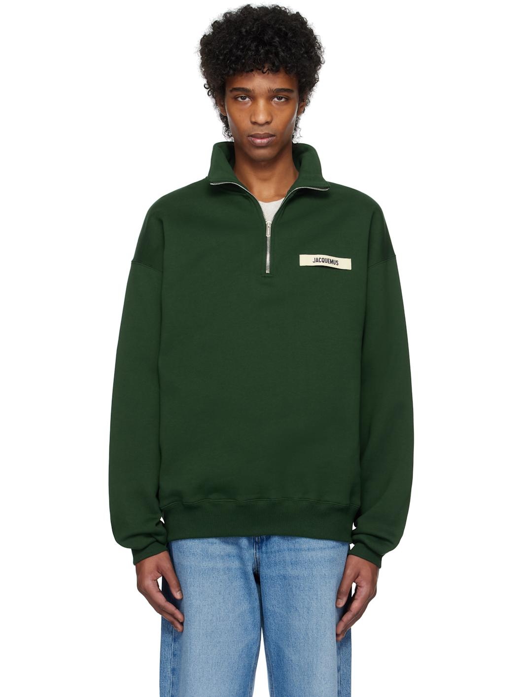 Green 'The Gros Grain zipped-rollneck' Sweatshirt - 1