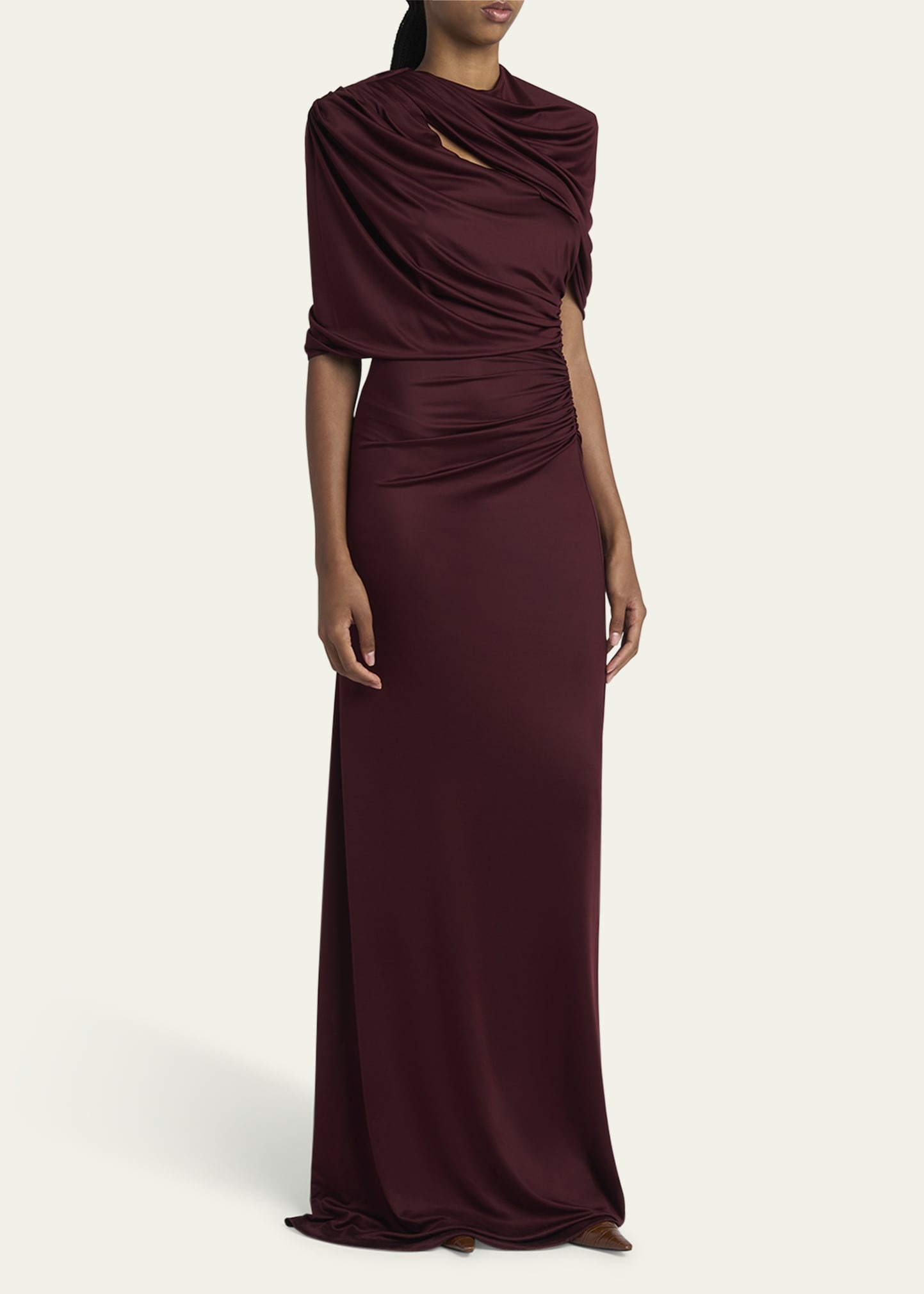 Long Draped Cape Cutout Gown - 4