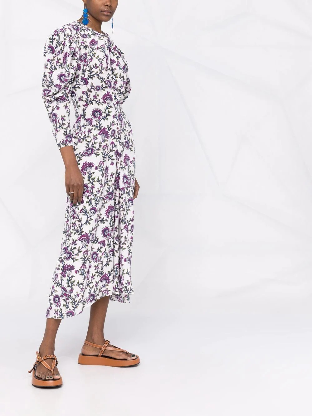 floral-print silk midi dress - 6