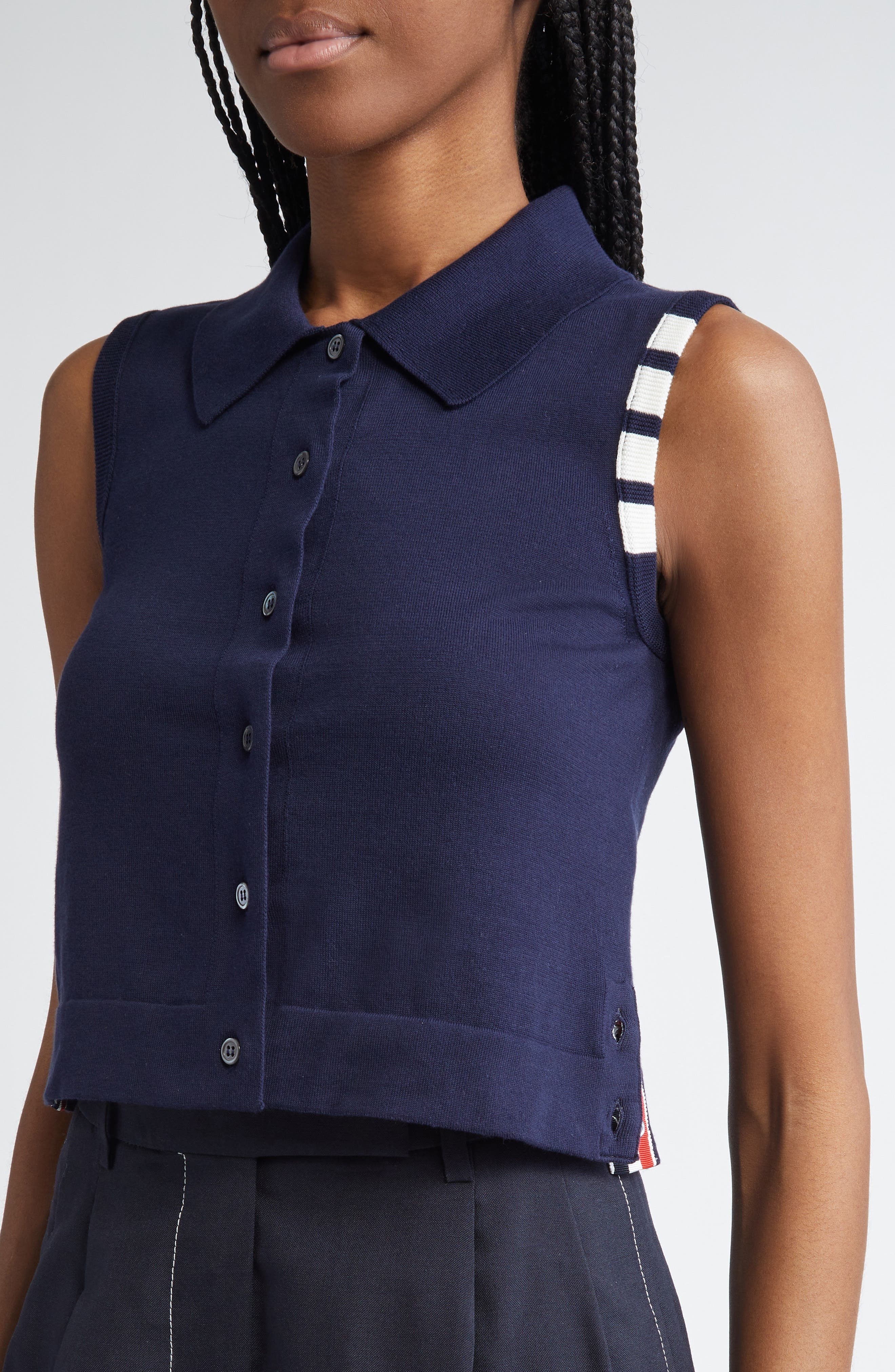 Thom Browne 4-Bar Crop Cotton Polo in Navy at Nordstrom - 5