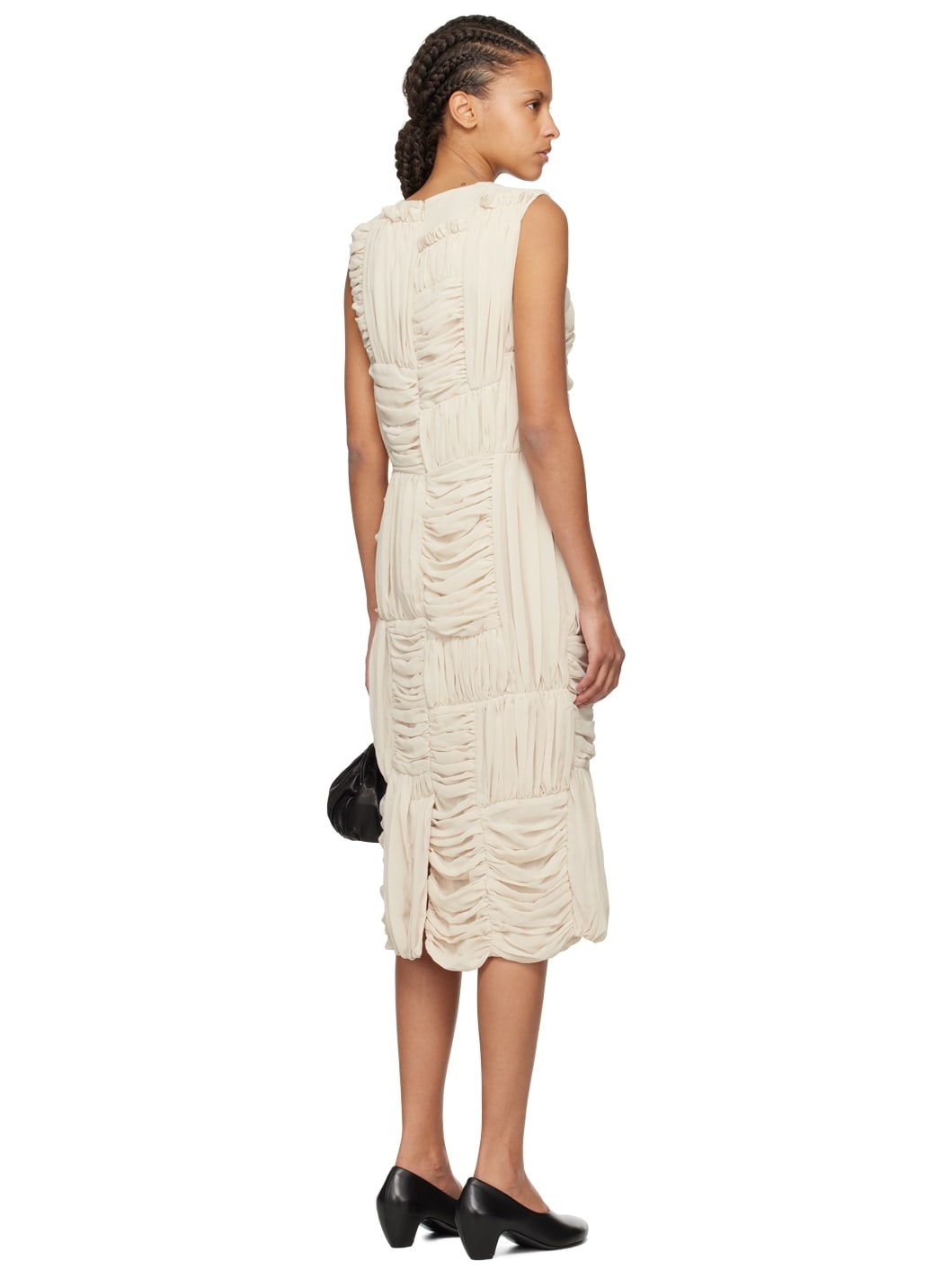 Beige Ruched Midi Dress - 3