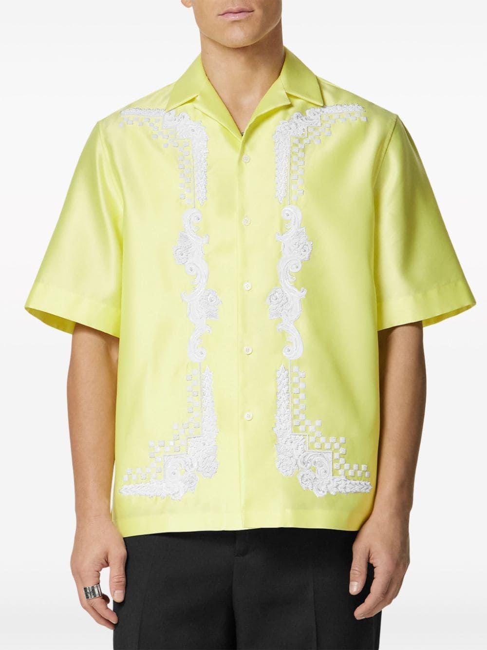 floral-embroidered short-sleeve shirt - 2