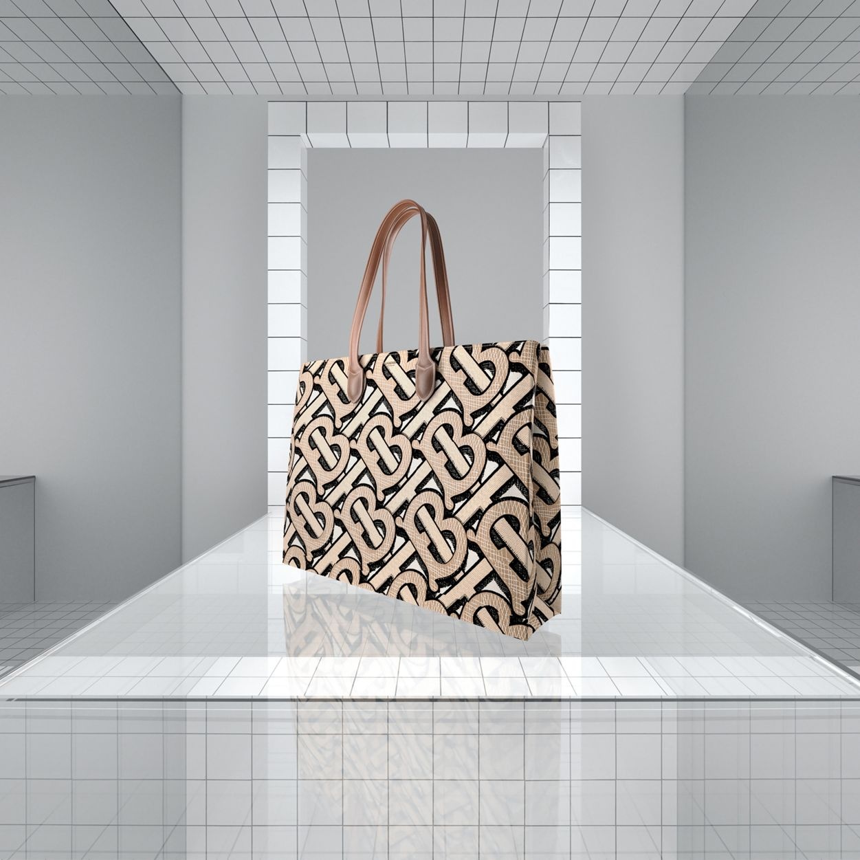 Monogram Print E-canvas Tote Bag - 2