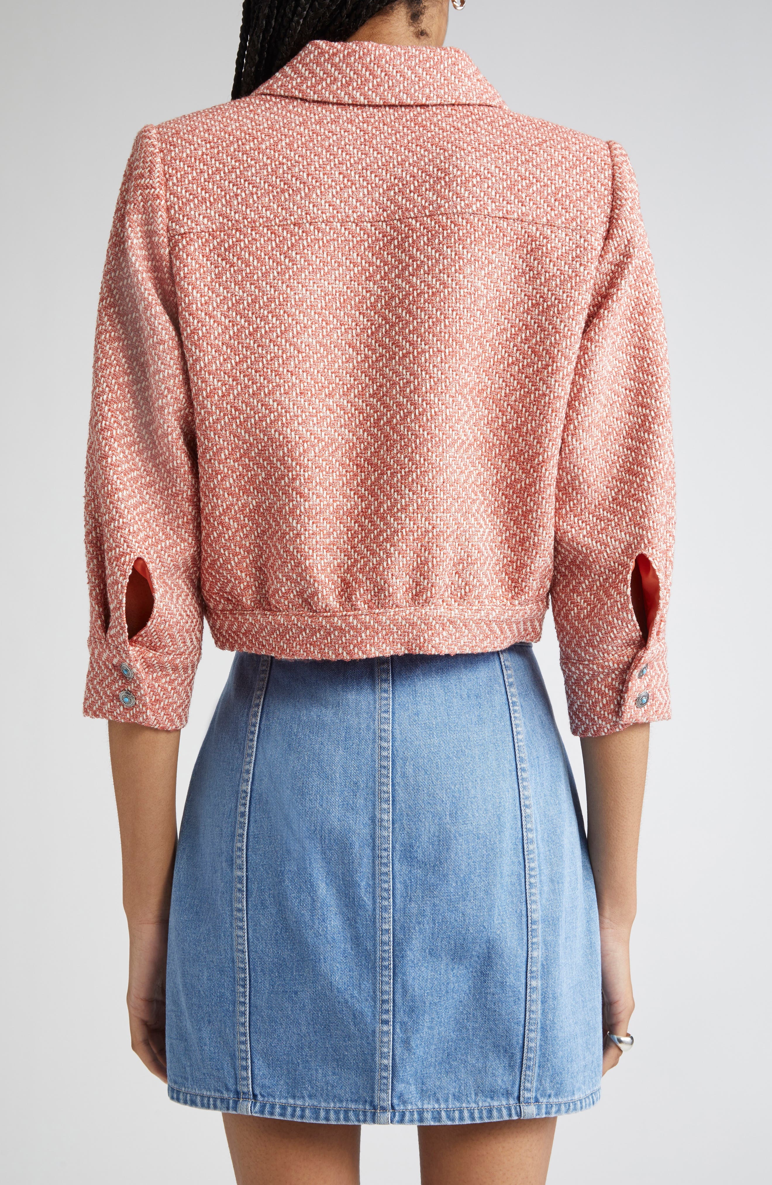 L'AGENCE Jia Tweed Crop Jacket in Burnt Coral/Ivory at Nordstrom - 3