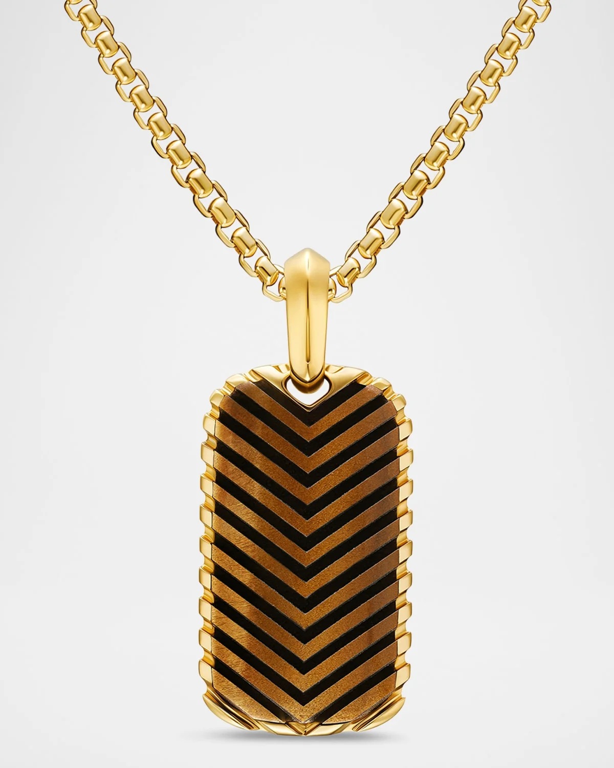 Men's Chevron Tag Enhancer in 18K Gold with Tigers Eye, 27mm - 1