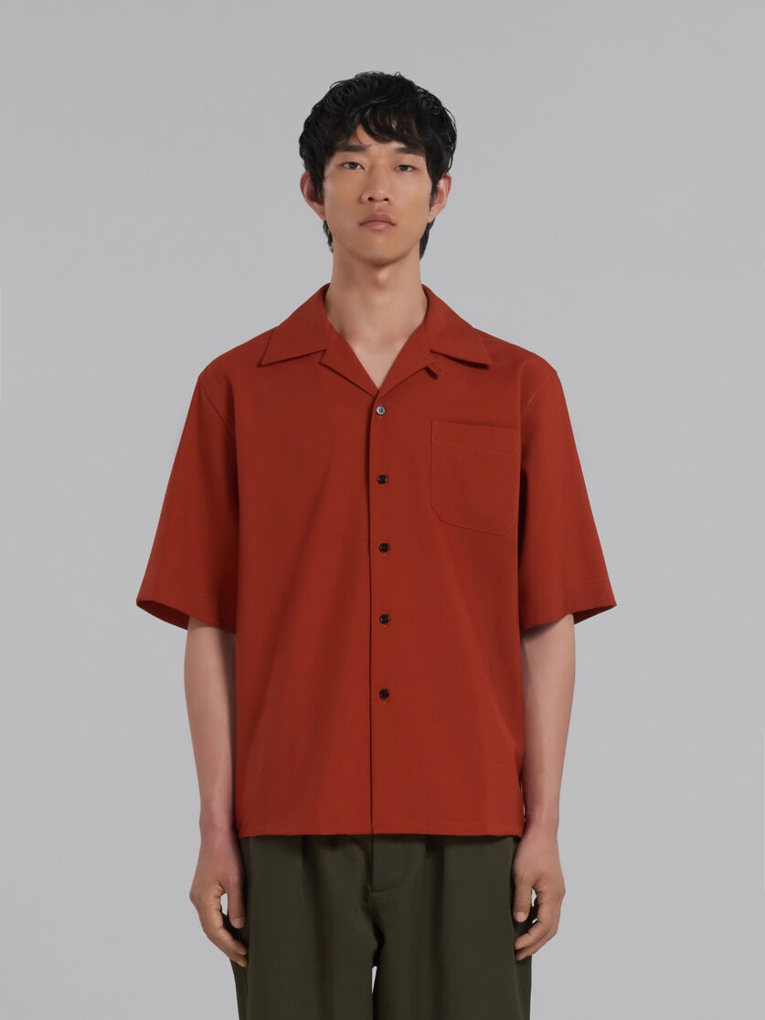 BROWN TROPICAL WOOL BOWLING SHIRT - 2