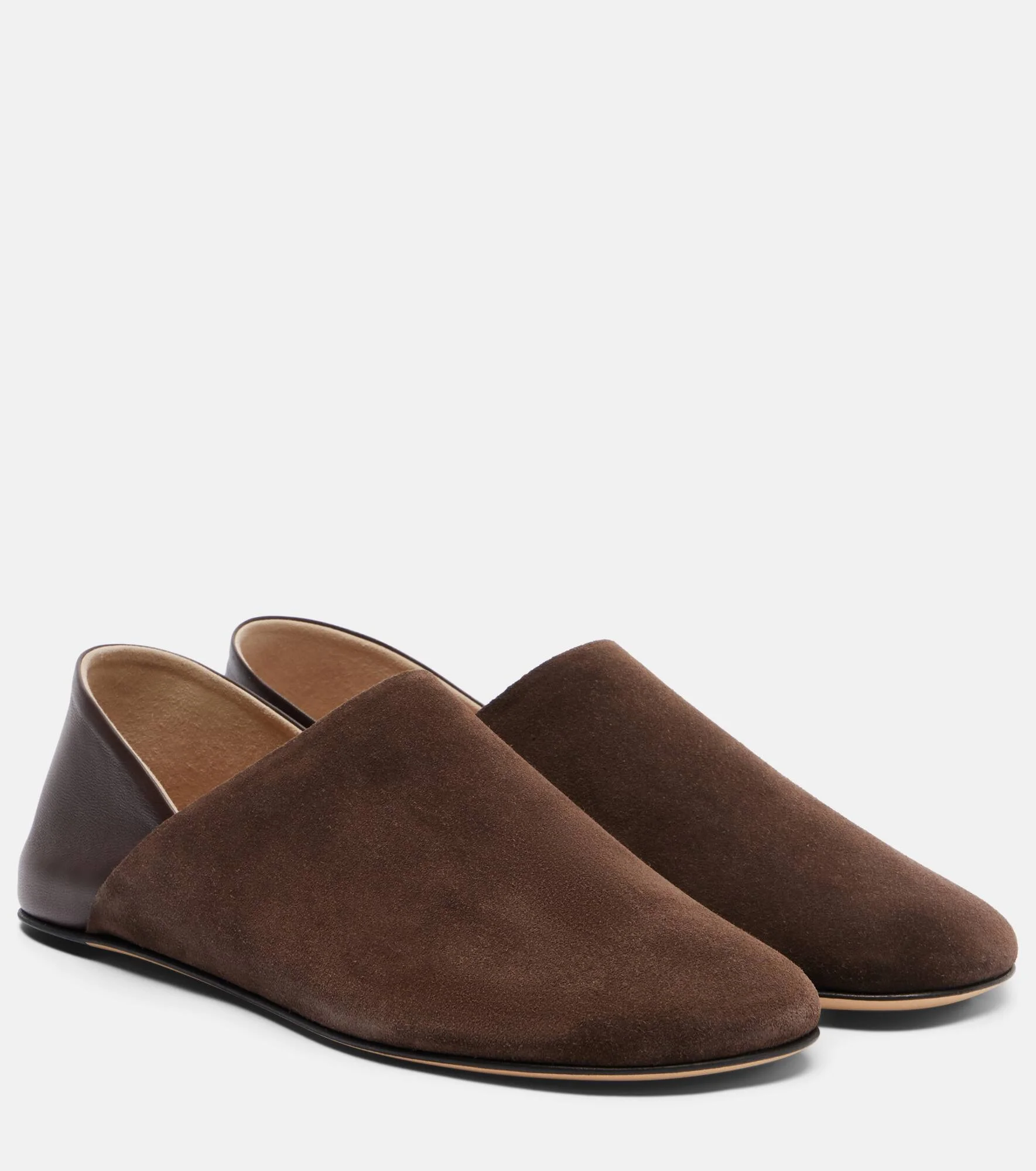 Leather-trimmed suede slip-on shoes - 1