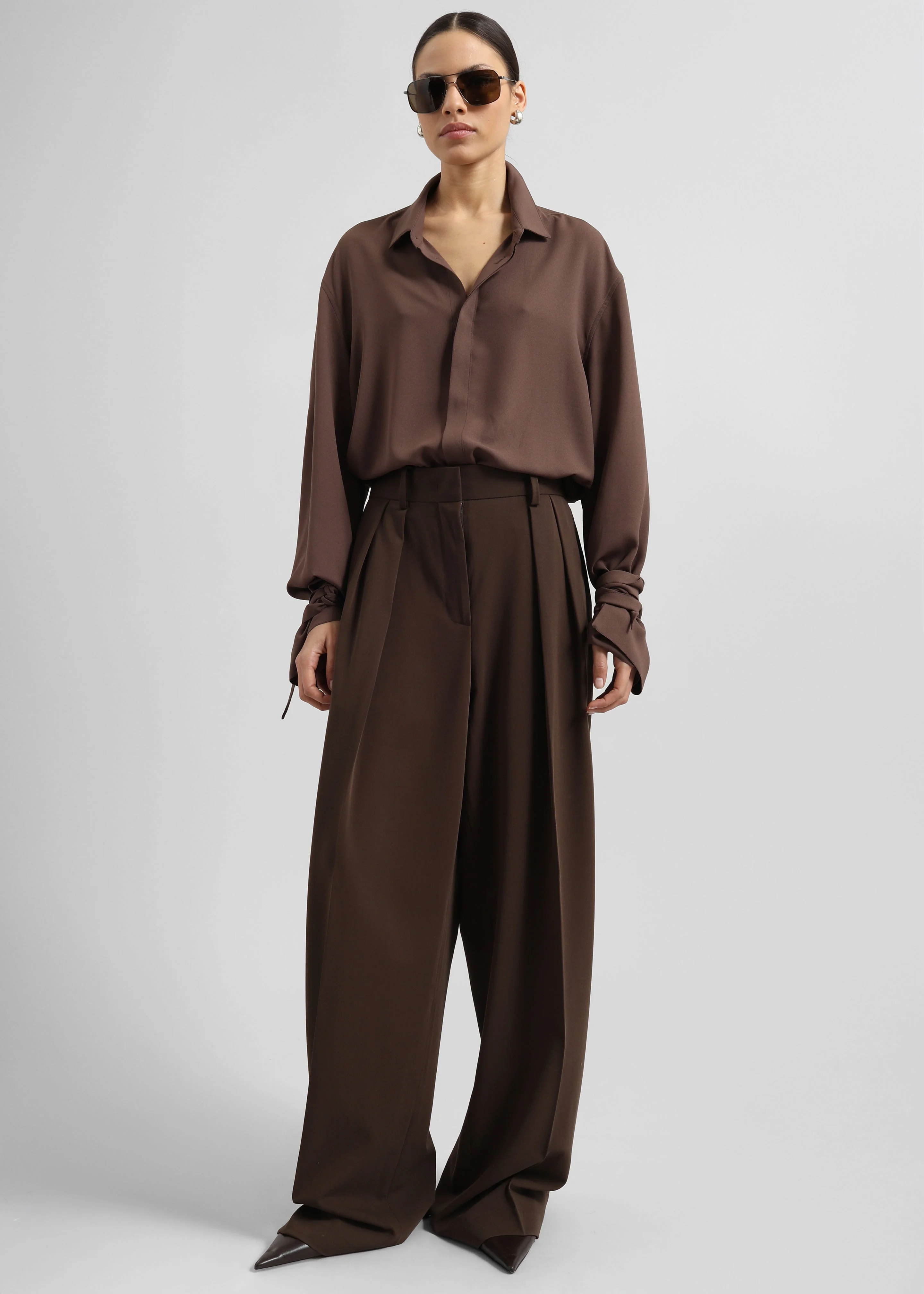 Tansy Pleated Trousers - Chocolate - 1