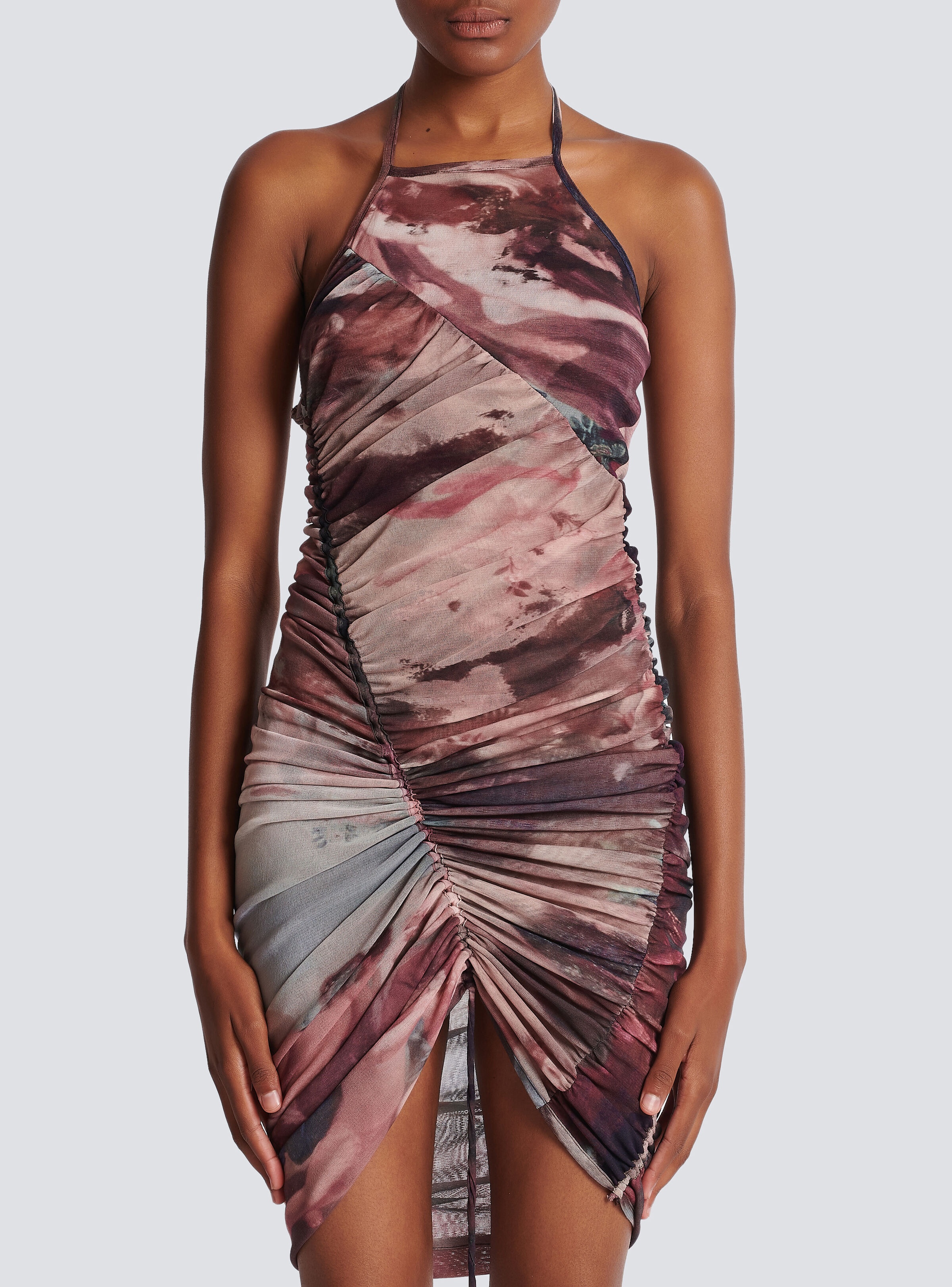Short Pastel printed draped tulle dress - 5