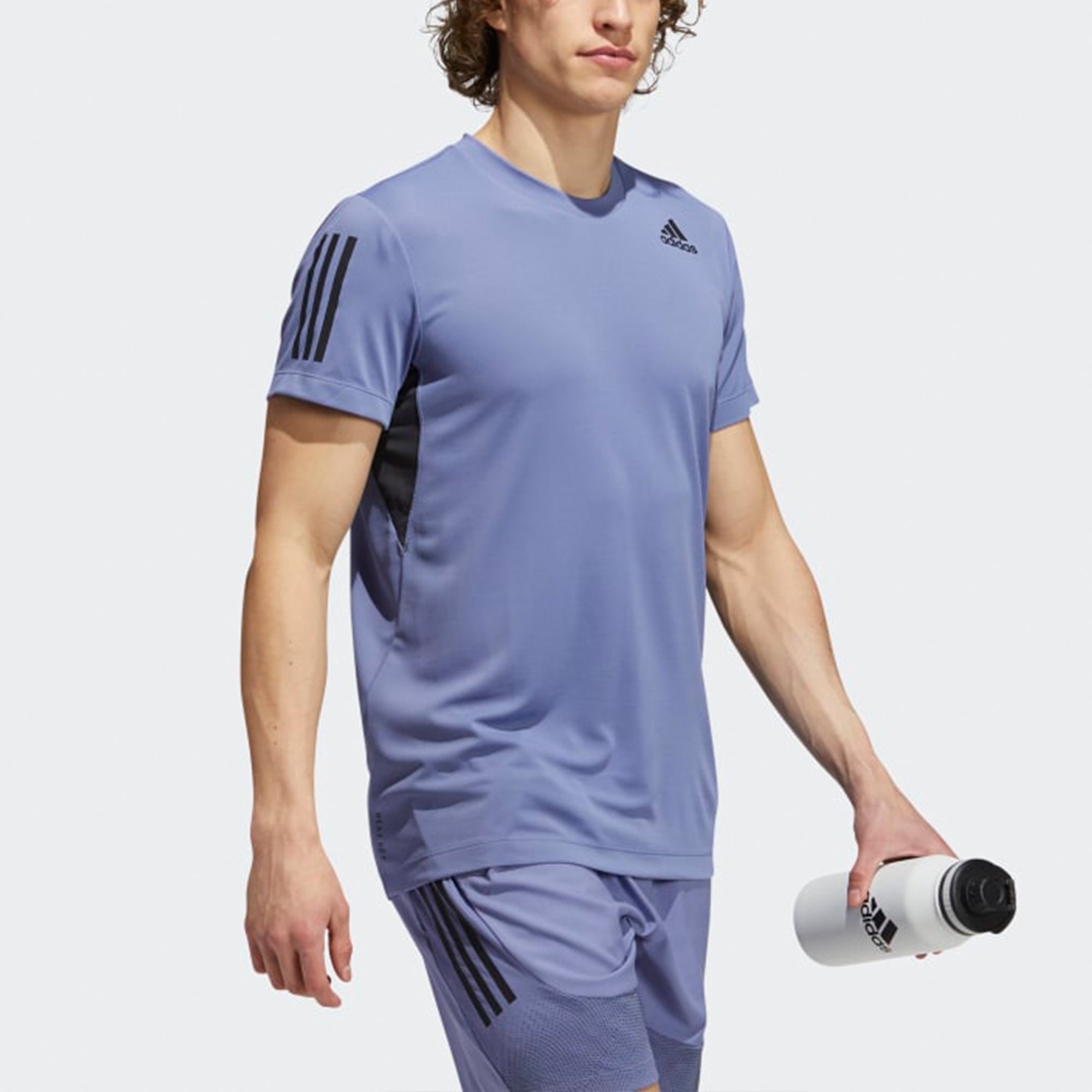 Men's adidas Heat.Rdy Training Sports Running Quick Dry Short Sleeve Light Purple T-Shirt GU0680 - 4