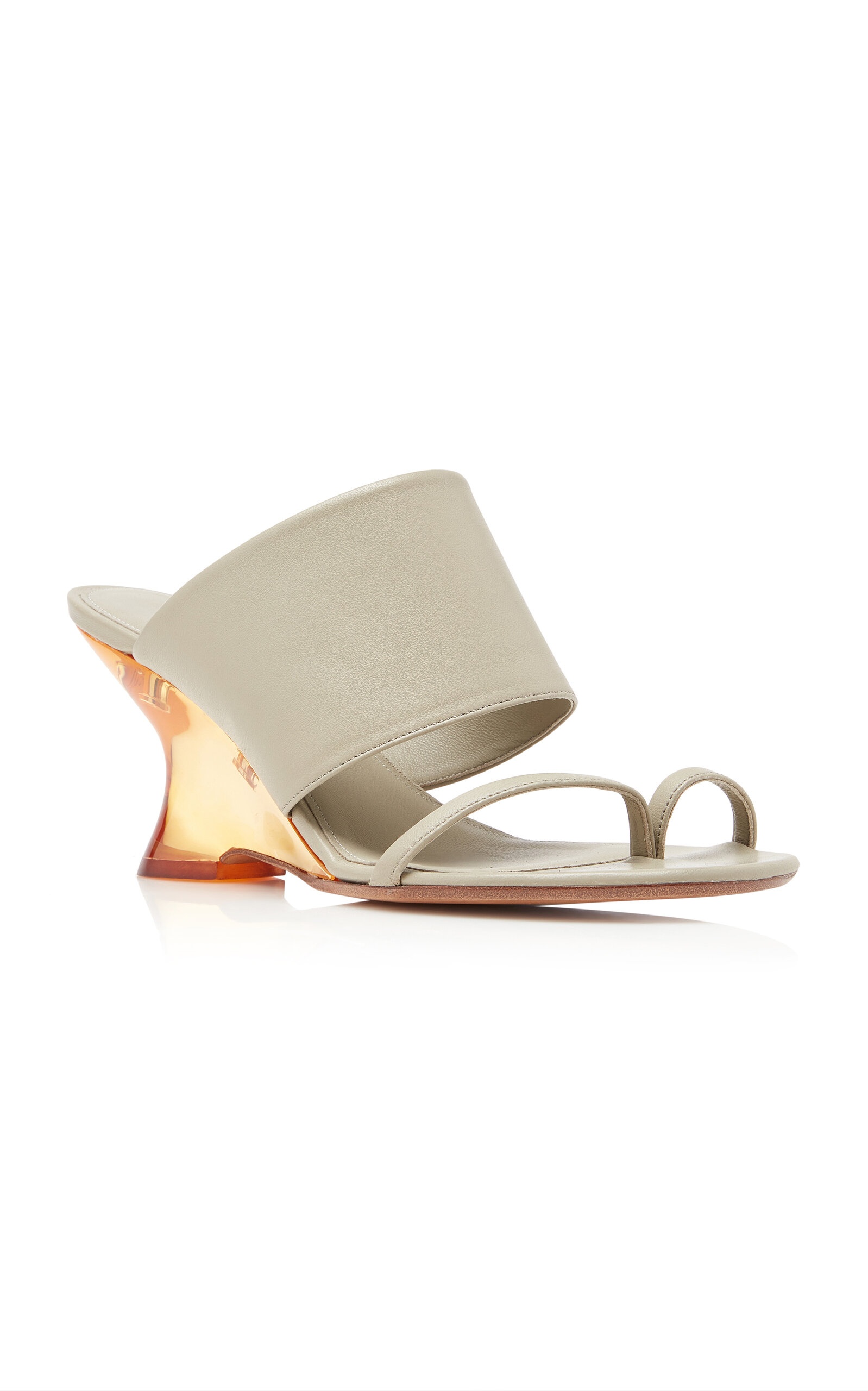 Wide-Strap Leather Sandals taupe - 2