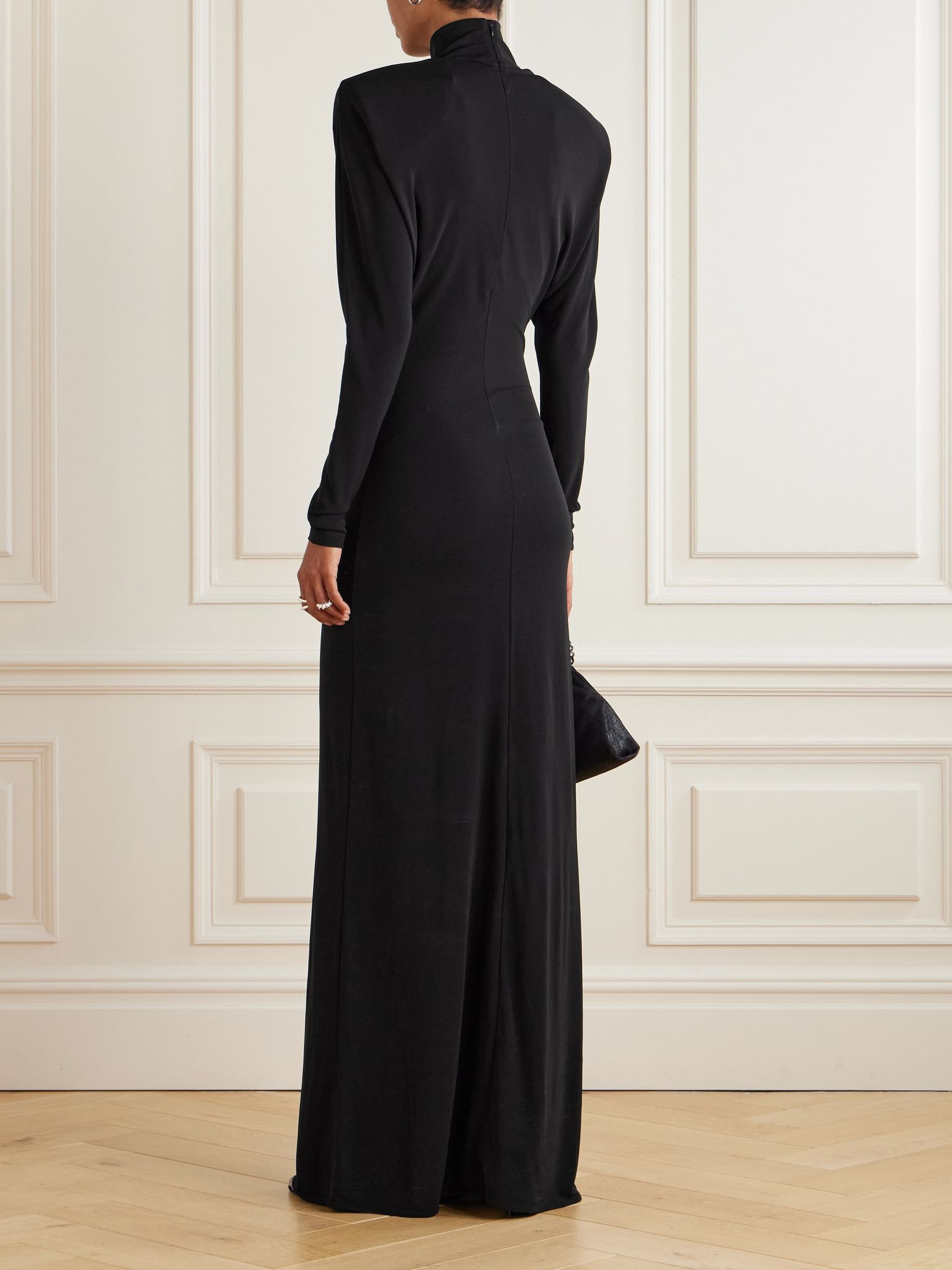 Crepe-jersey turtleneck gown Black - 3