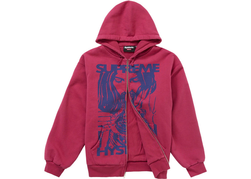 Supreme Supreme Hysteric Glamour Thermal Lined Zip Up Hooded Sweatshirt Washed Red outlook