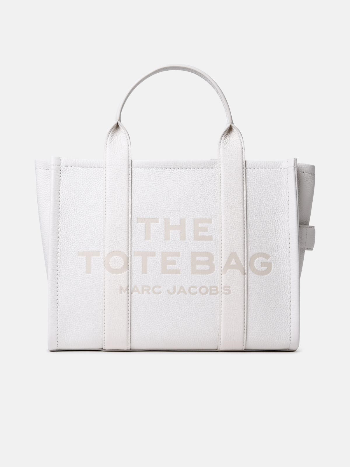 CREAM LEATHER MIDI TOTE BAG - 1