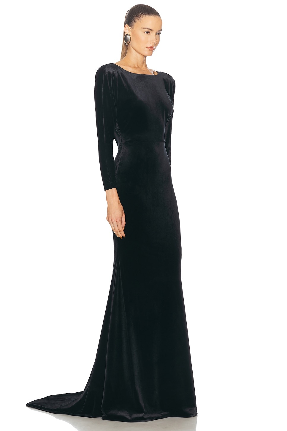 Draped Open Back Velvet Gown - 3