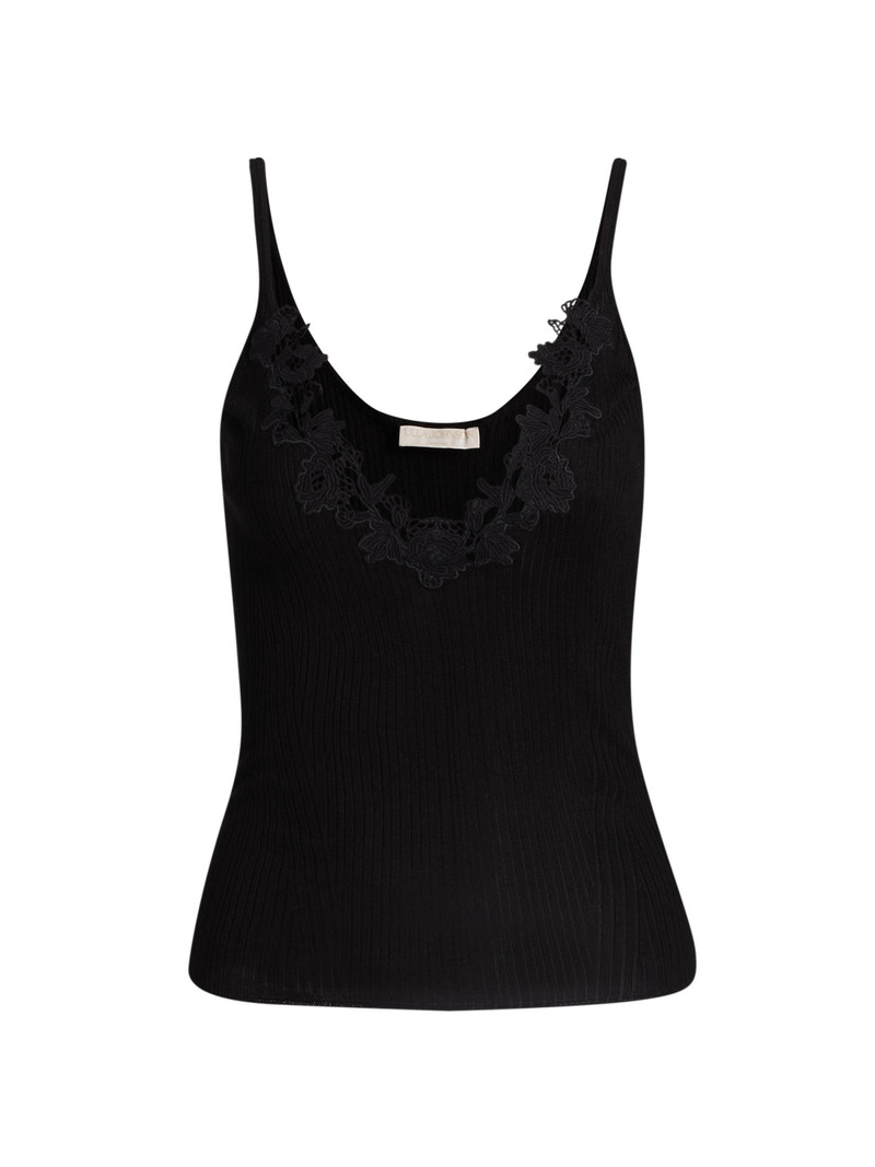 Women's Ainsley Lace-Trim Rib-Knit Cami - Noir 1