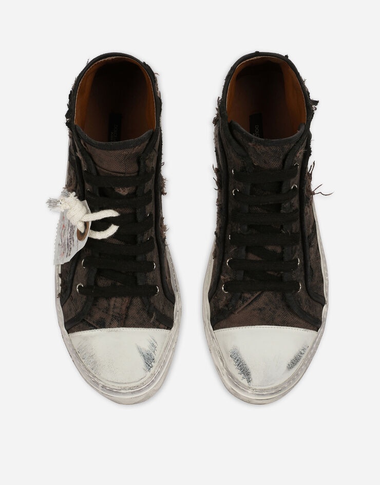 Patchwork denim vintage mid-top sneakers - 4