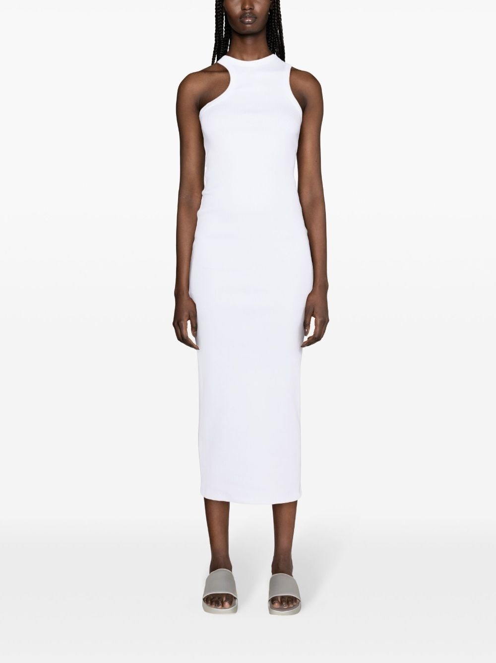 asymmetric ribbed midi dress - 2