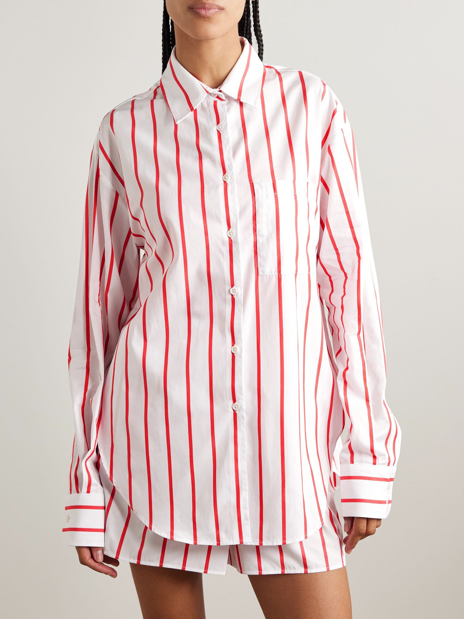Lui oversized striped cotton-poplin shirt White - 3