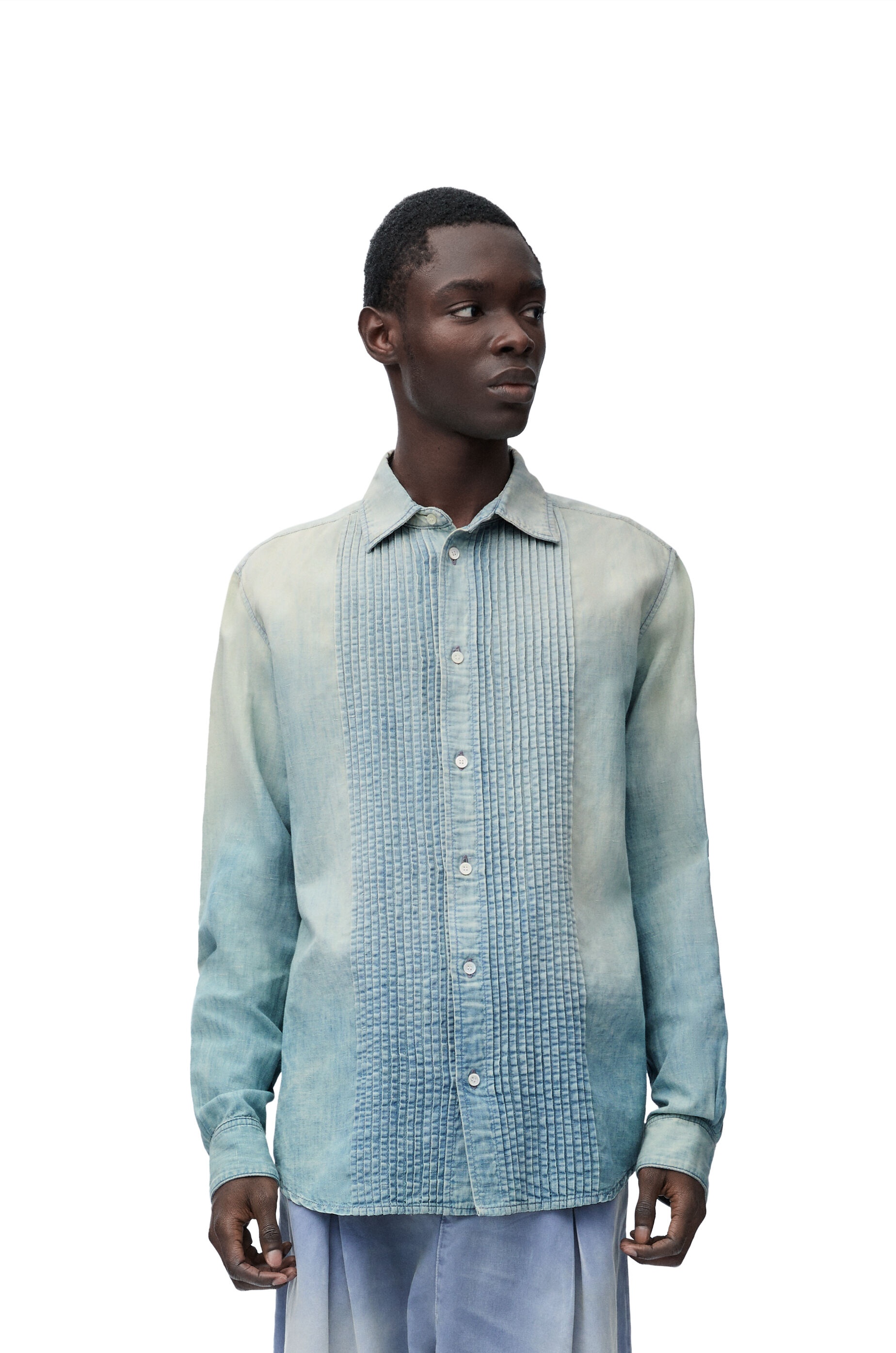 Pleated shirt in cotton and linen - 3