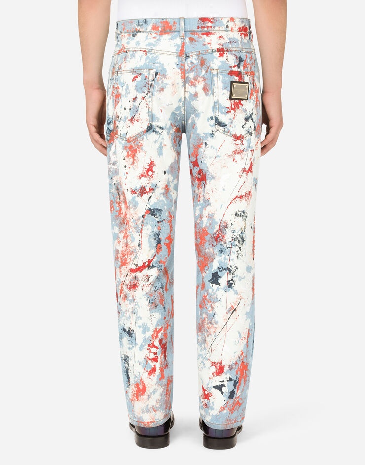 Loose light blue jeans with marbled print - 2