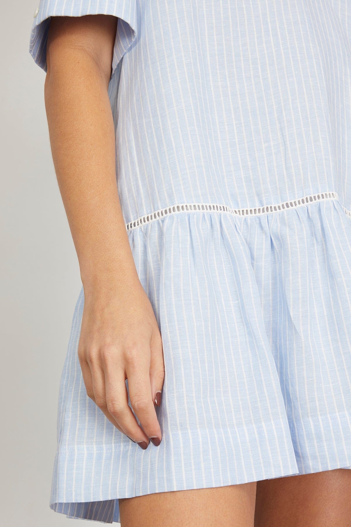 Jori Short Sleeve V-Neck Mini Dress in French Blue Stripe - 5