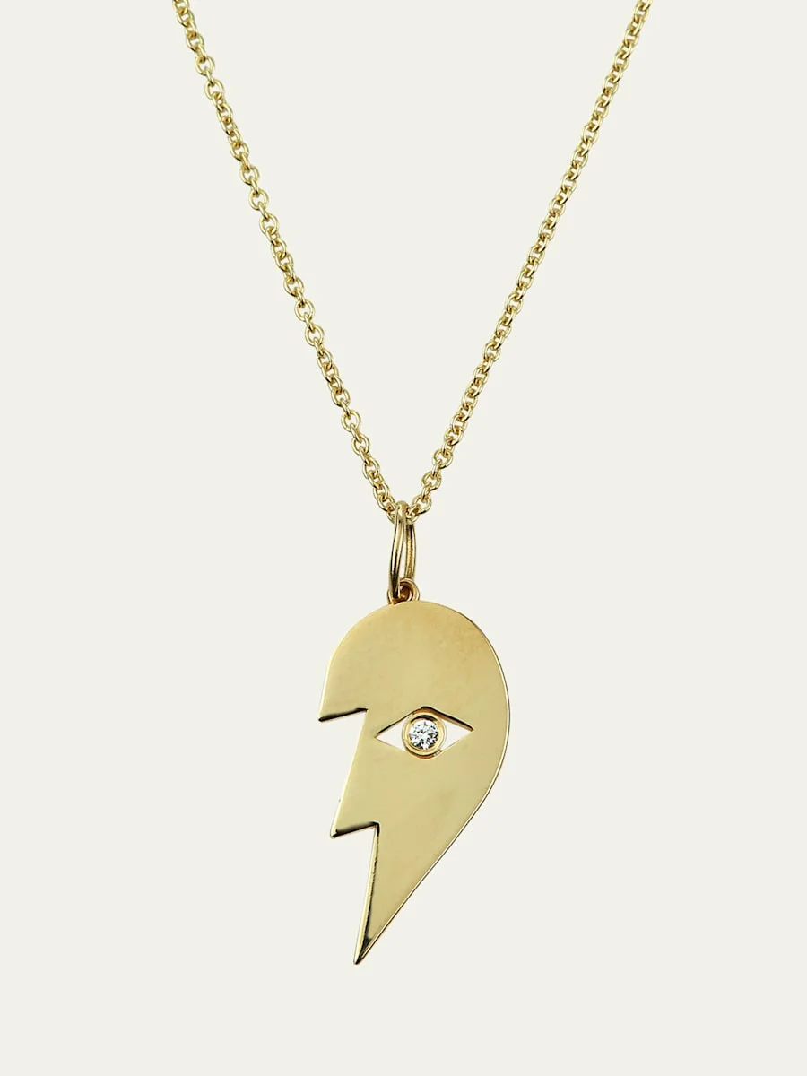 14k Split Heart Evil Eye Pendant Necklace, Left - 1