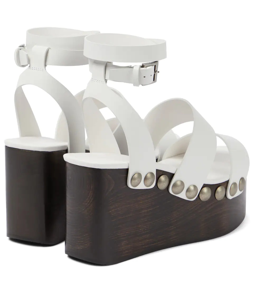 Leather wedge sandals - 3