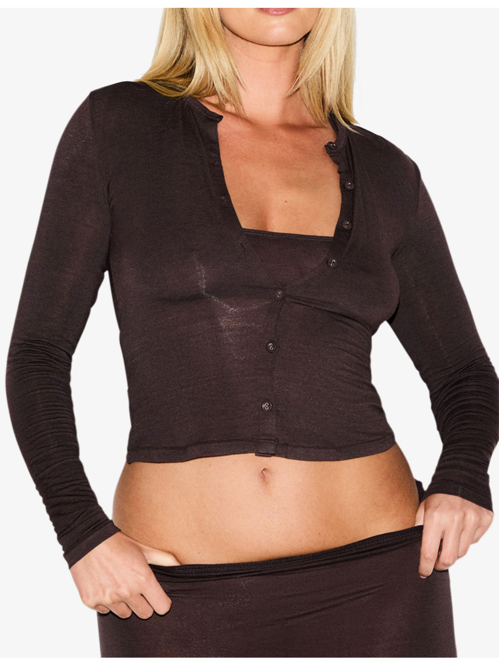Sheer Round-Neck Stretch-Modal Cardigan - 5