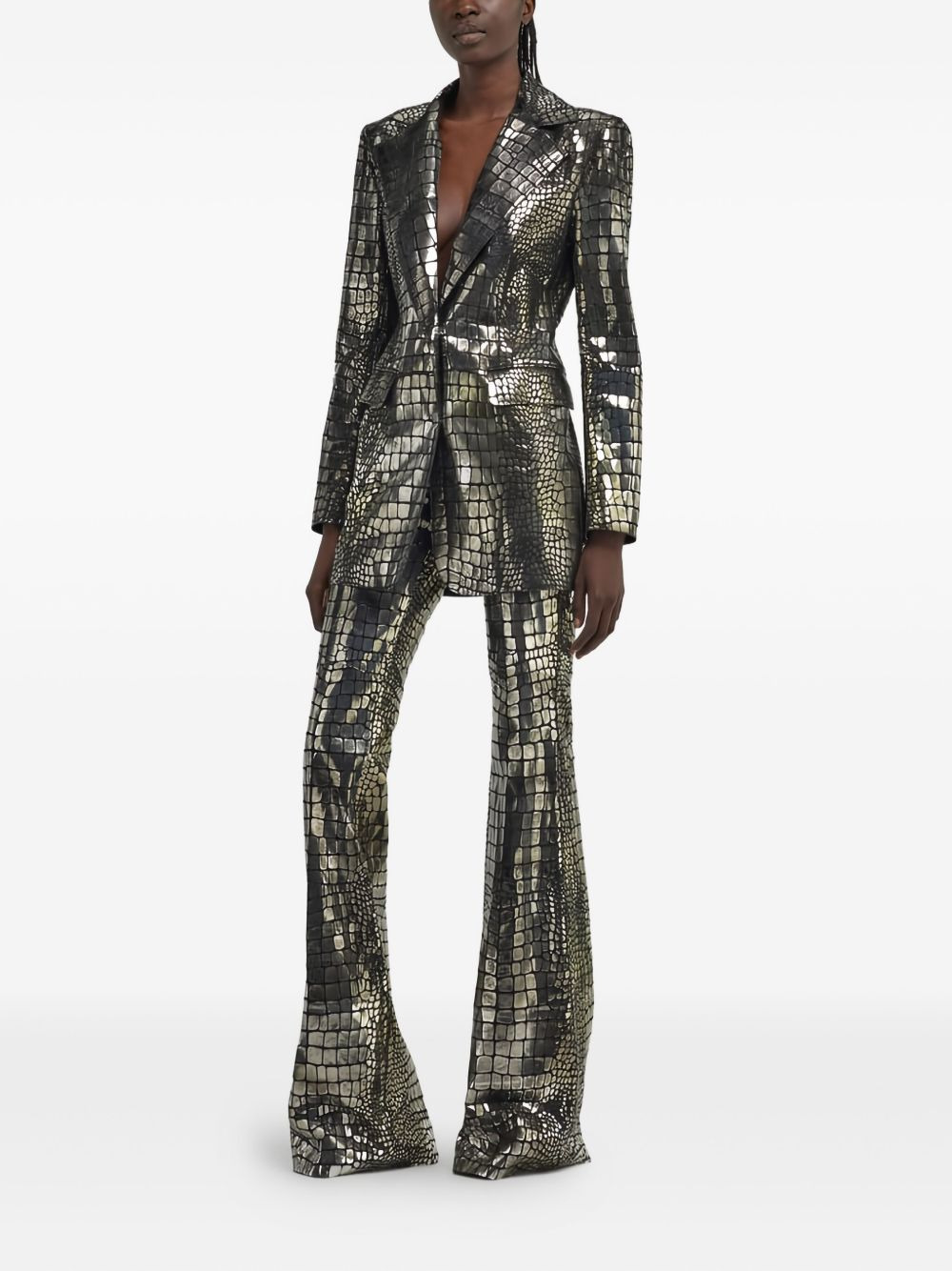 crocodile-effect leather trousers - 2