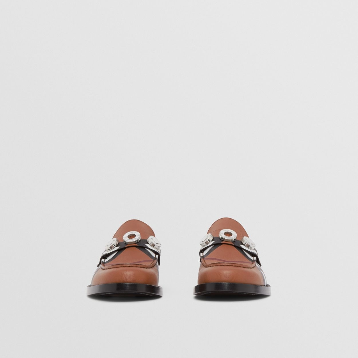 Logo Detail Chevron Check Leather Loafers - 4