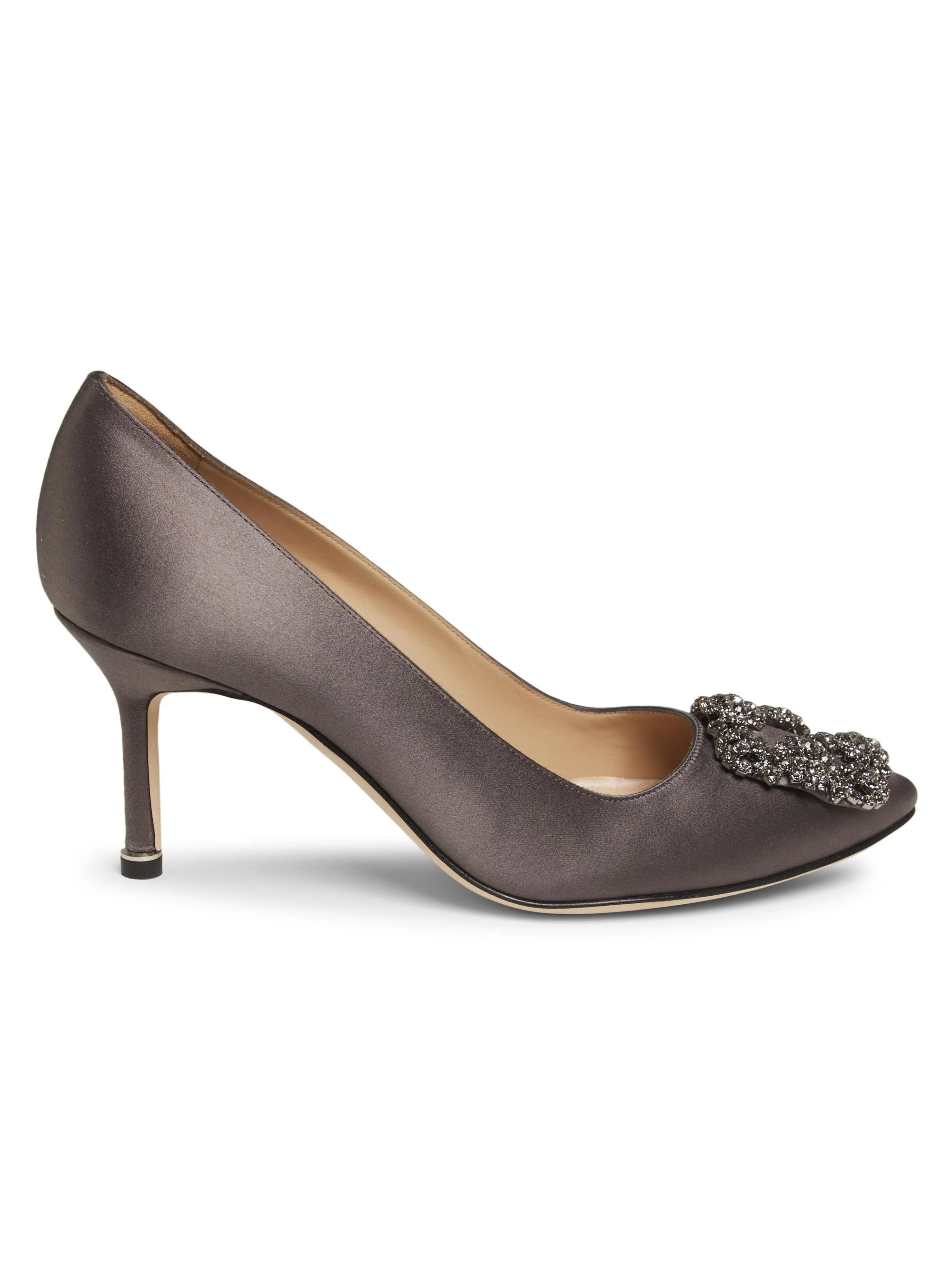 Women's Hangisi 70MM Crystal-Embellished Satin Pumps - Dark Grey - 1