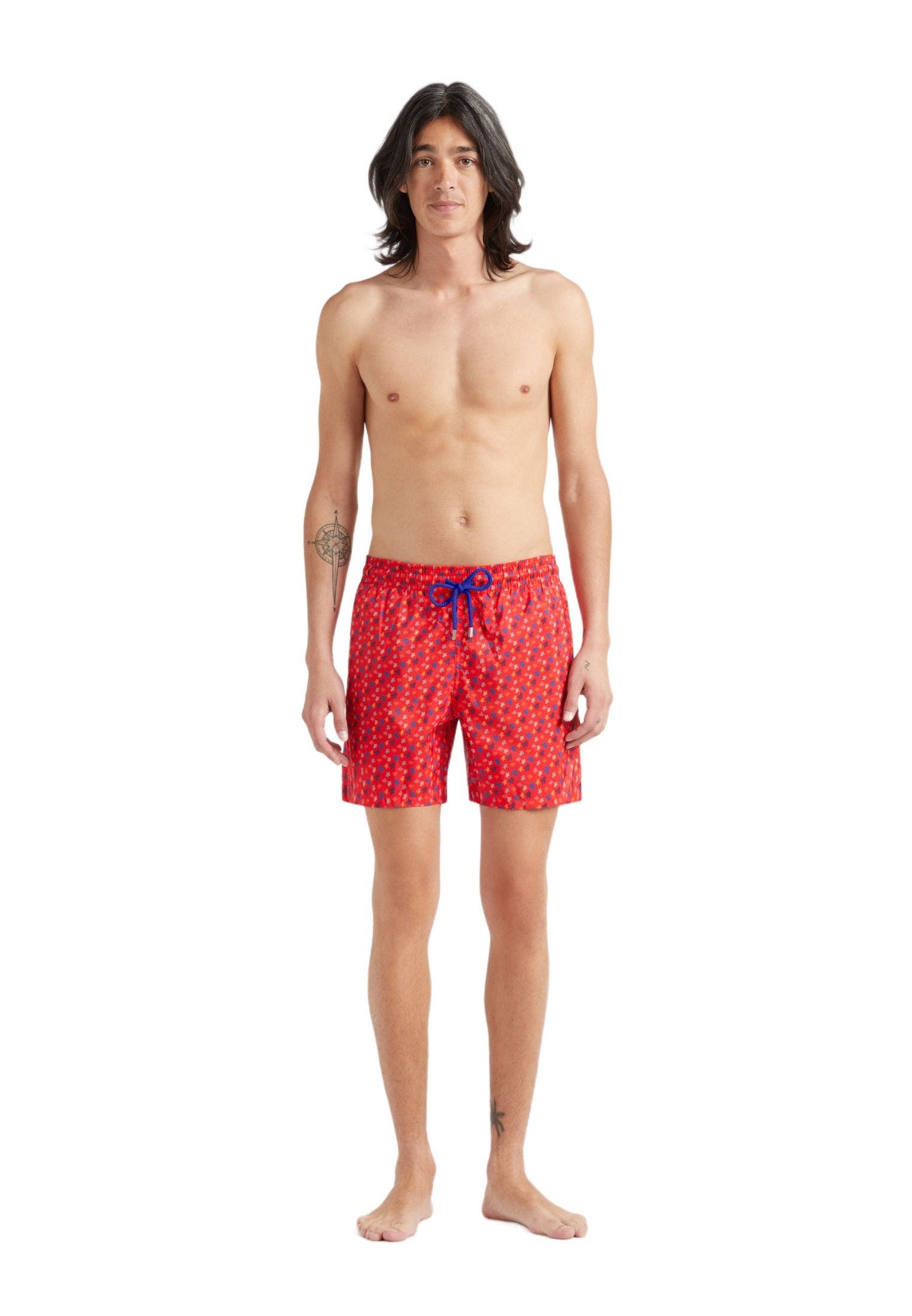 Vilebrequin Men's Micro Ronde Des Tortues Rainbow Light Fabric Swim Shorts in Coquelicot at Nordstro - 1