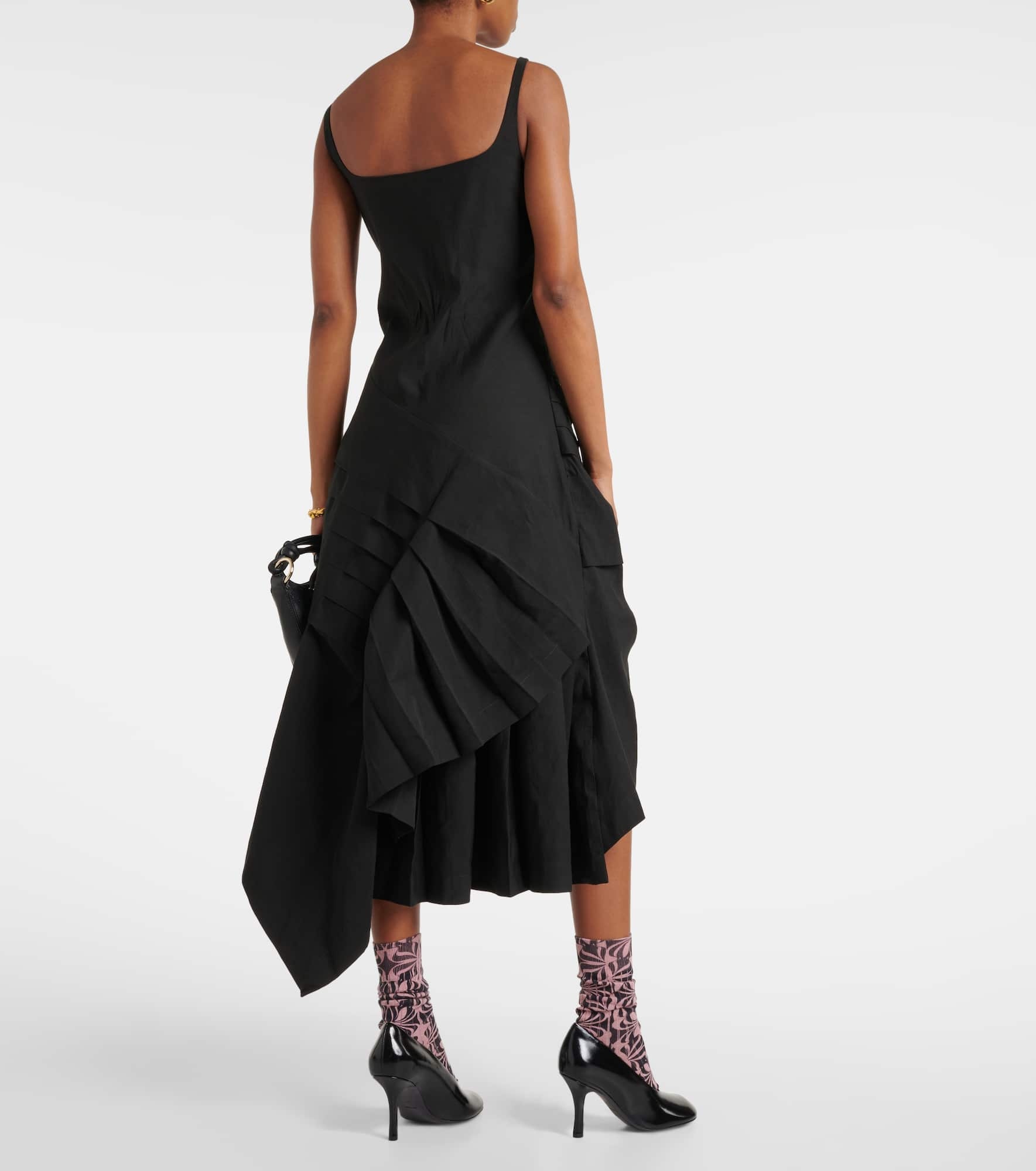 Draped pleated linen and cotton midi dress - 3
