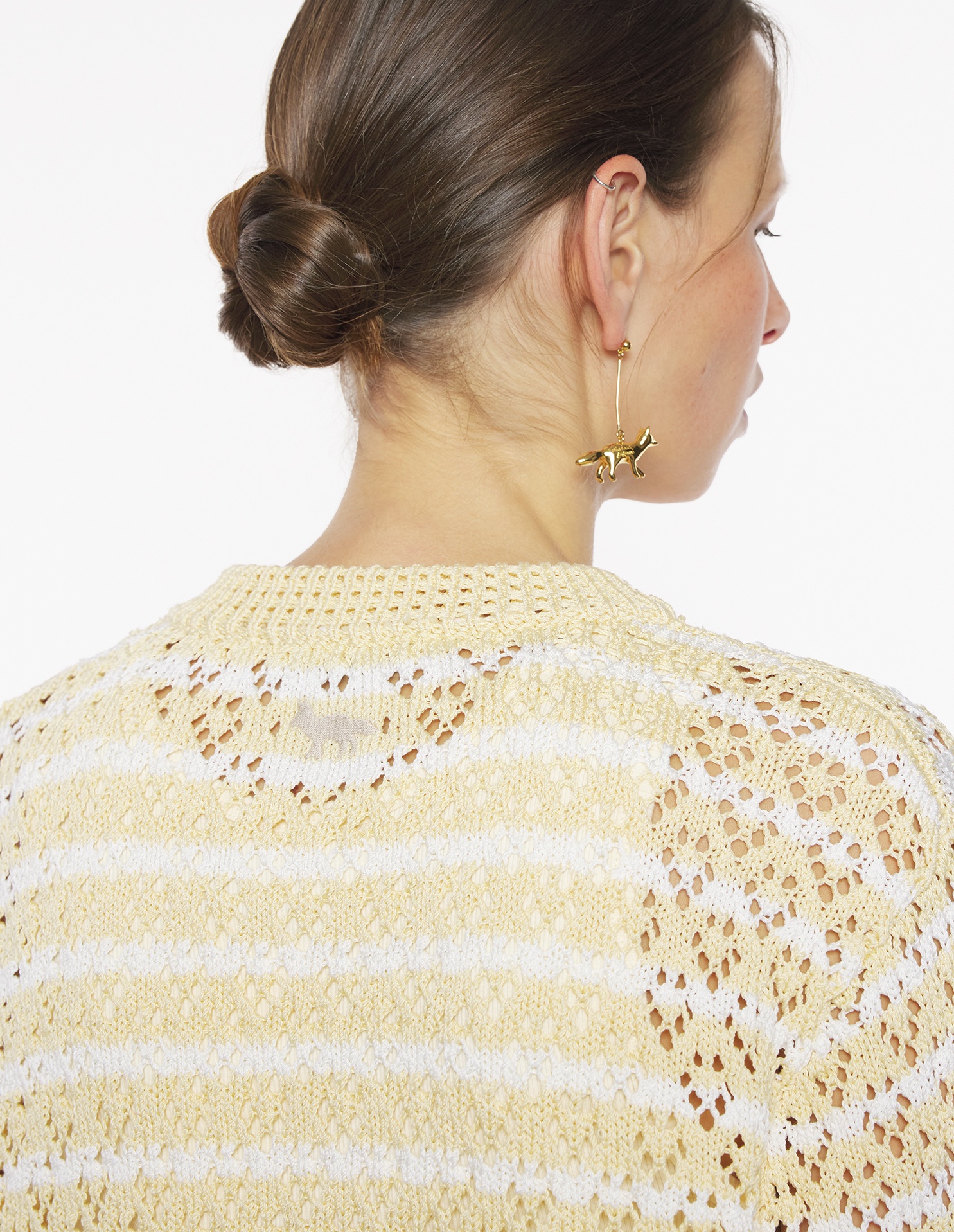STRIPED LACE KNIT CARDIGAN - 6