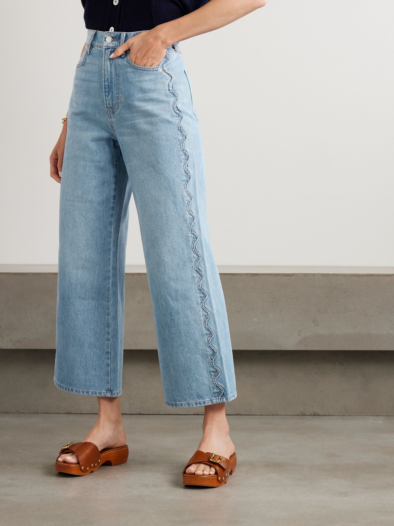 Taylor cropped scalloped high-rise wide-leg jeans Mid denim - 3