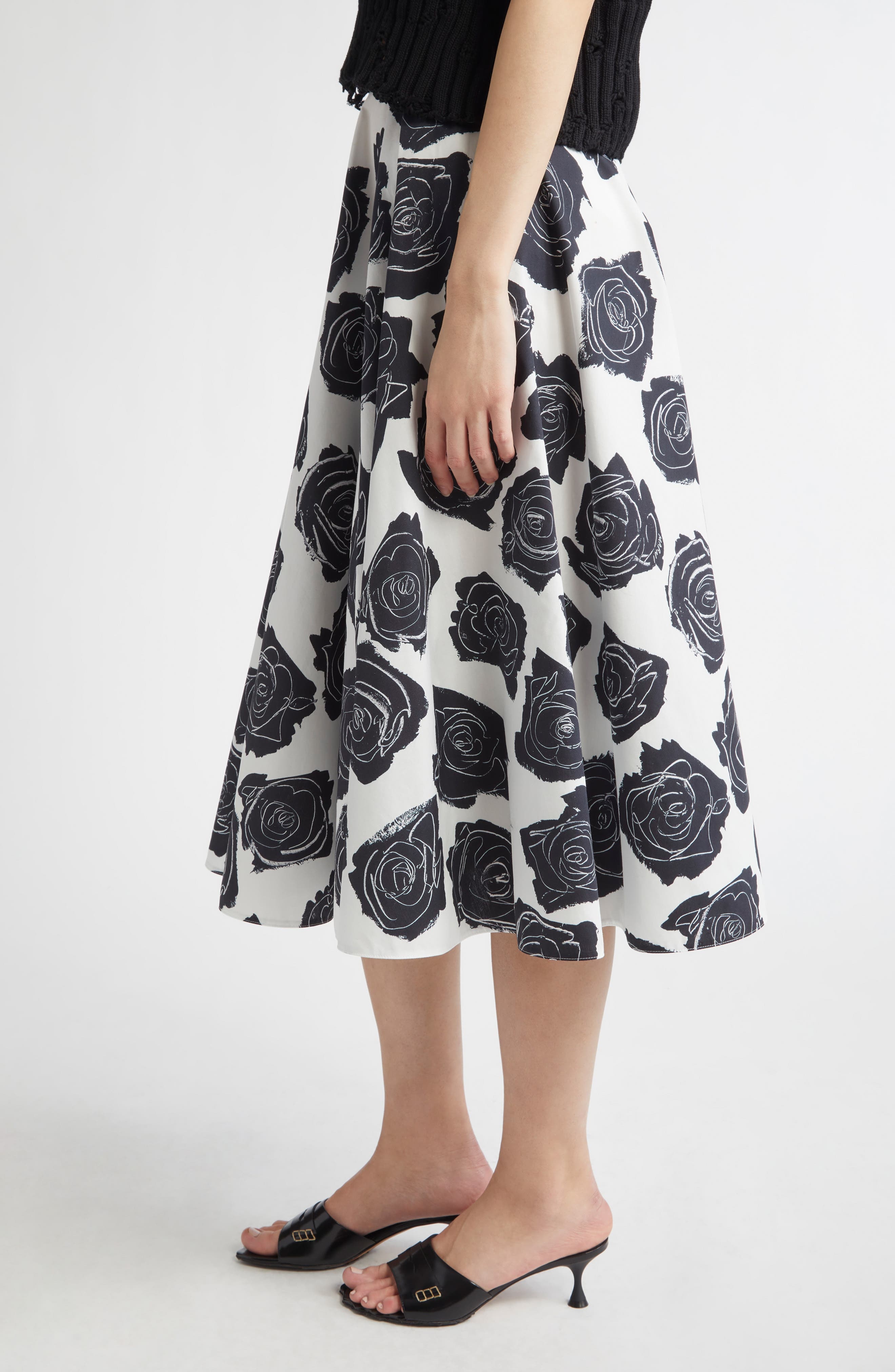 Marni Rose Print Cotton Midi Skirt in Lily White at Nordstrom - 4