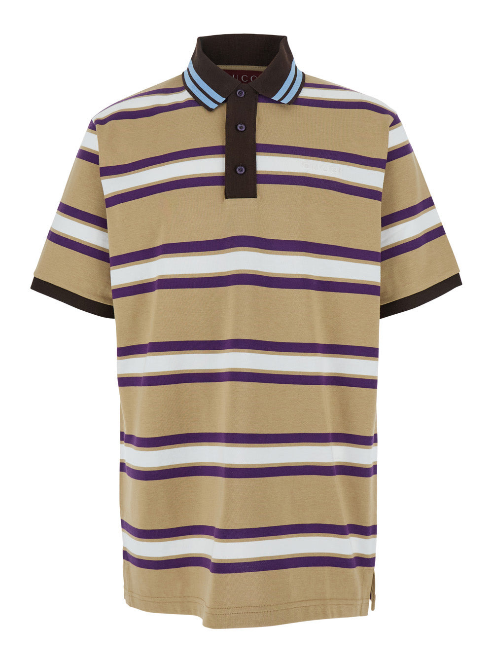 Gucci Men Beige Polo Shirt With Logo Imprinted On The Front And All-Over Striped Motif In Cotton Man - 1