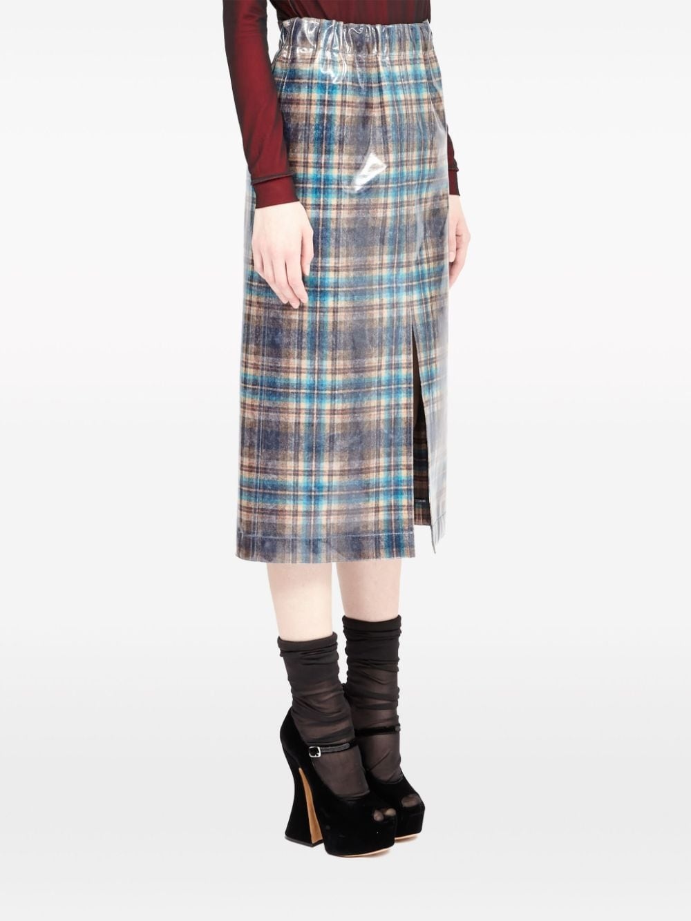 x Pendleton checked lacquered skirt - 3