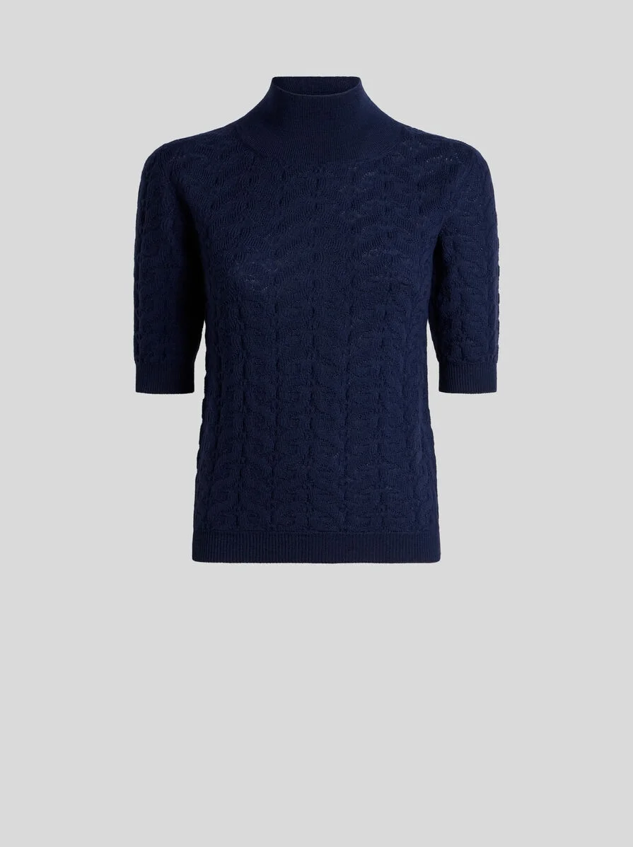 WOOL MOCK-NECK SWEATER WITH PAISLEY DETAILING - 1
