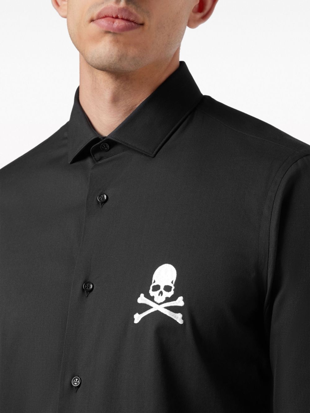 skull-embroidered cotton shirt - 5