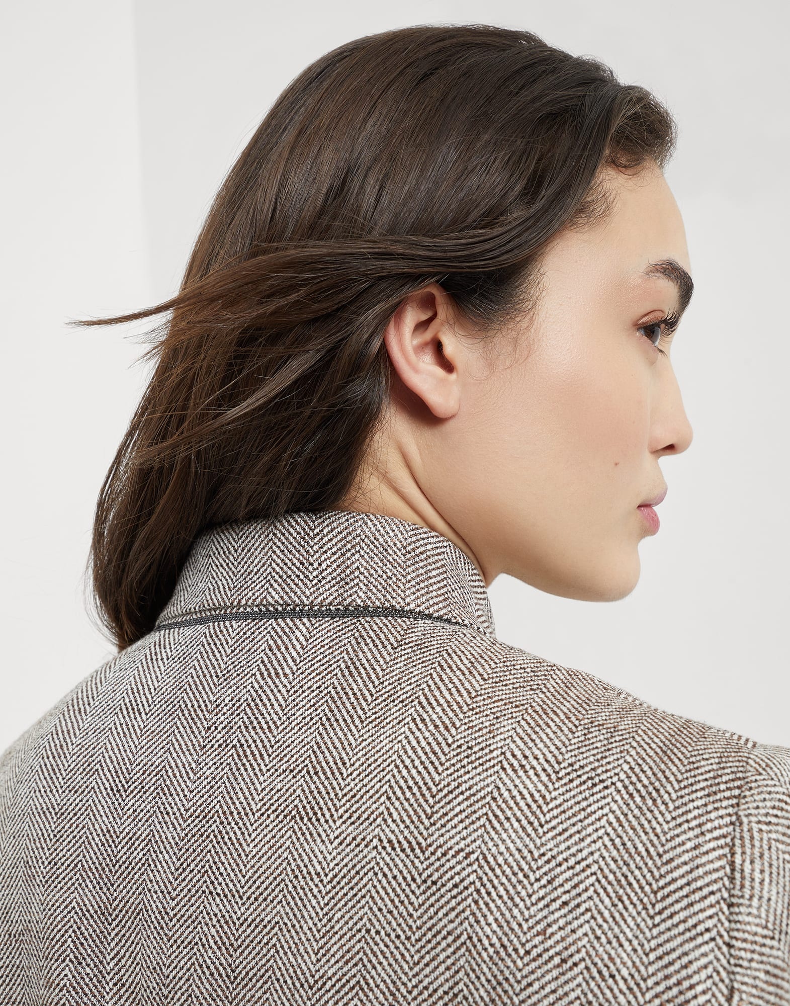 Silk, linen and cotton chevron blazer with monili - 3