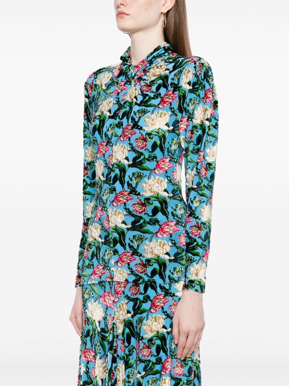 floral-jacquard twist-neck top - 3