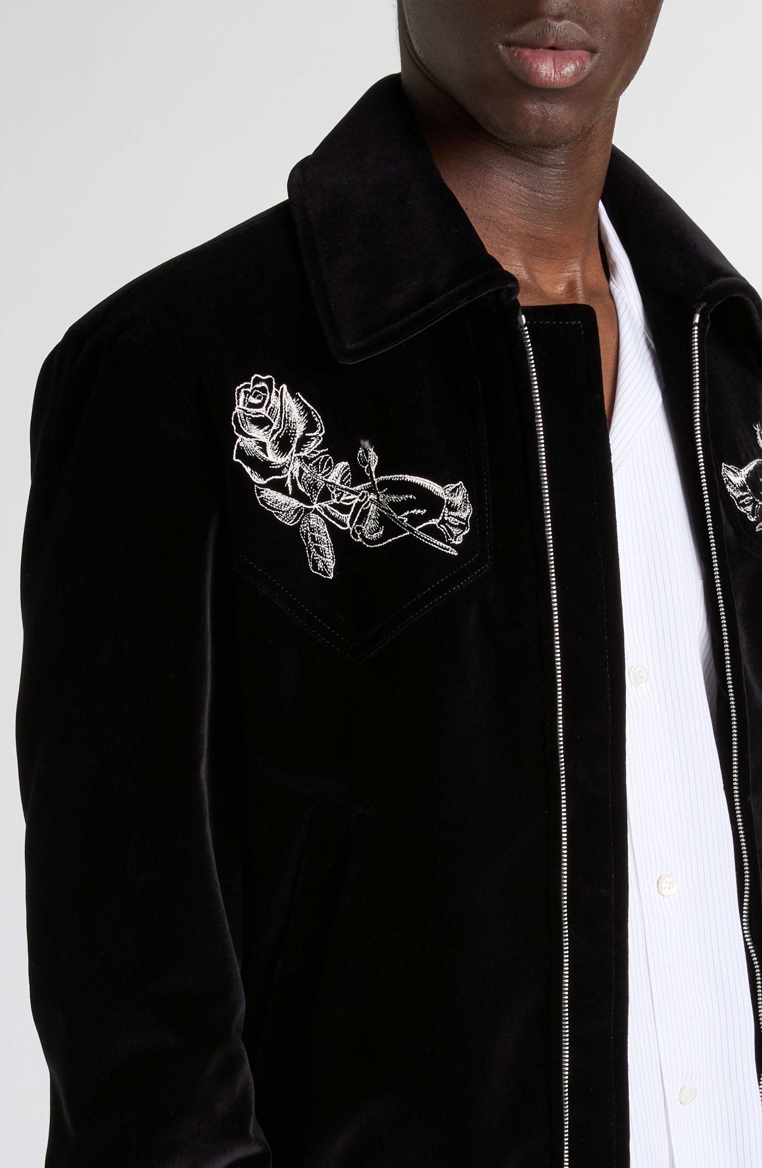McQueen Soho Embroidered Velveteen Bomber Jacket in Black at Nordstrom - 4